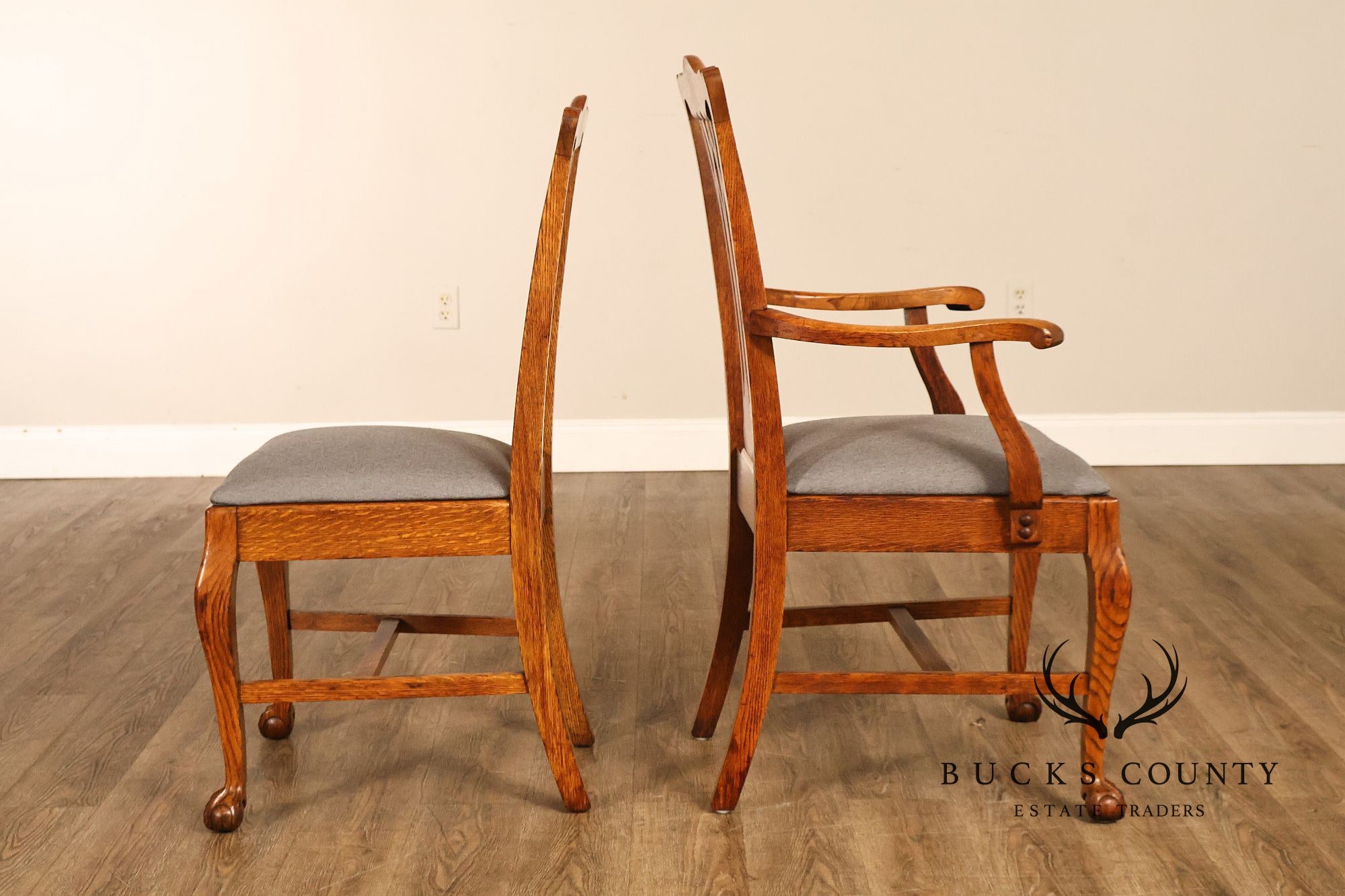 Renaissance Revival Set of Five Carved Oak Dining Chairs