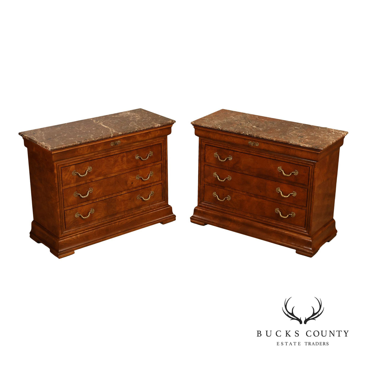 Henredon 'Charles X' Pair of Marble Top Chests