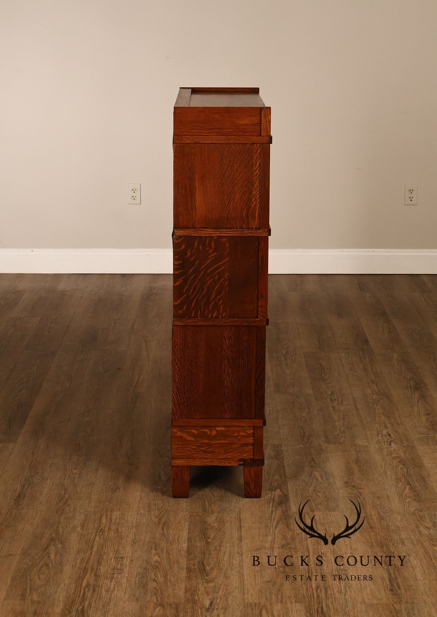 Antique Globe Wernicke Mission Oak Three Stack Barrister Bookcase With Base Drawer