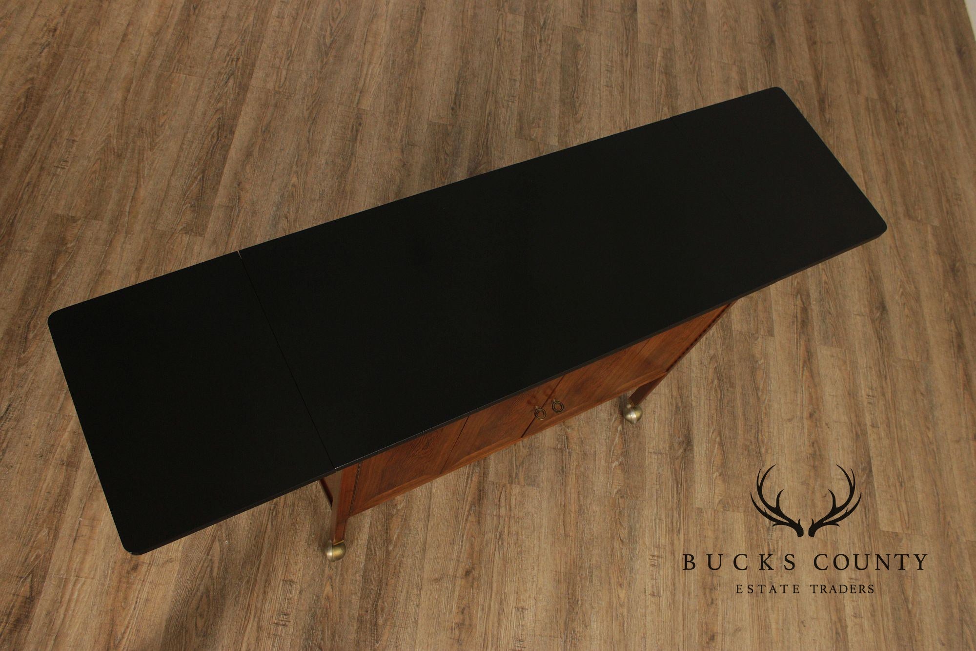 American Of Martinsville Mid Century Walnut And Rosewood Drop Leaf Bar Cart