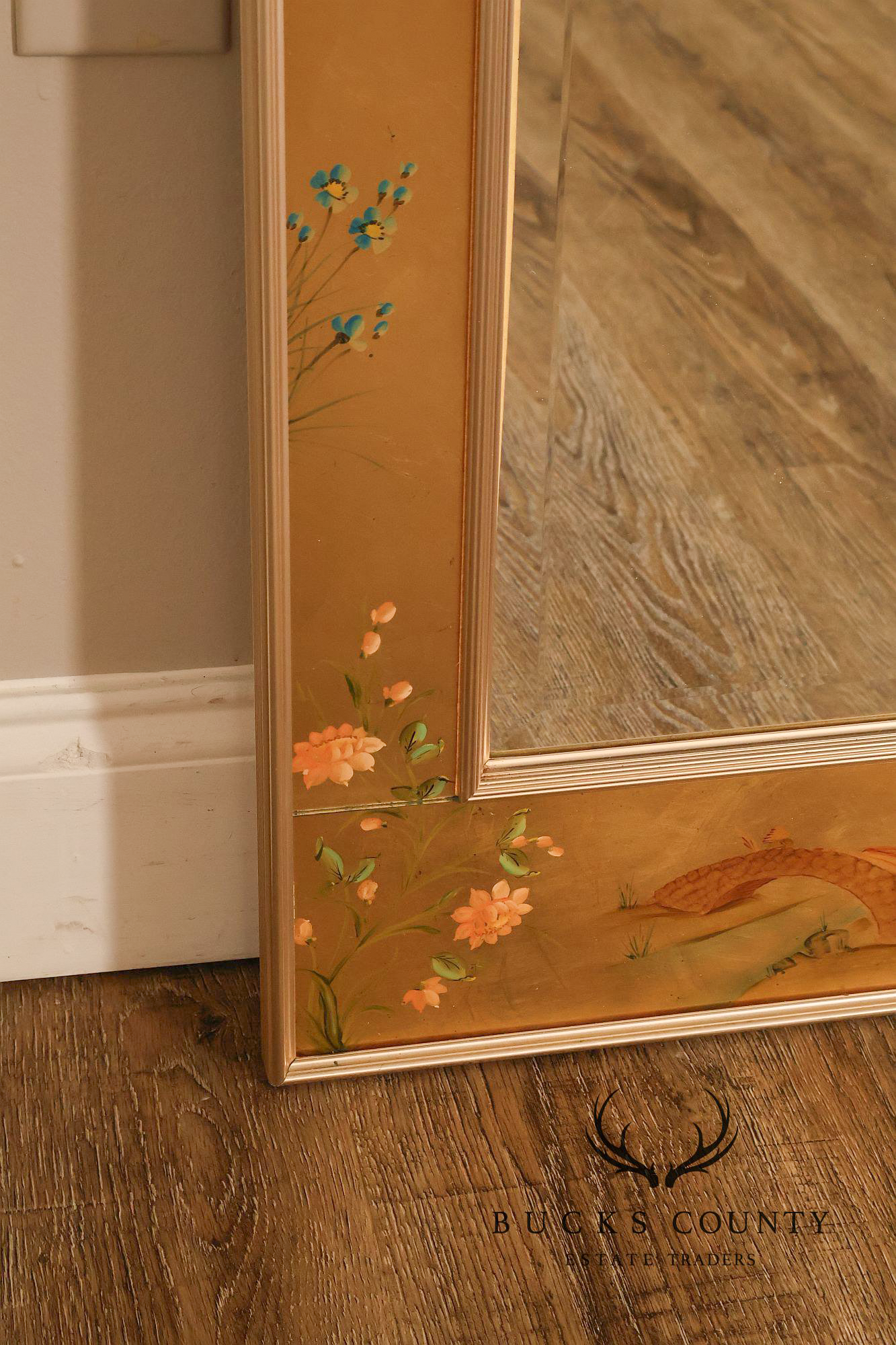 LaBarge Chinoiserie Eglomise Brass Wall Mirror