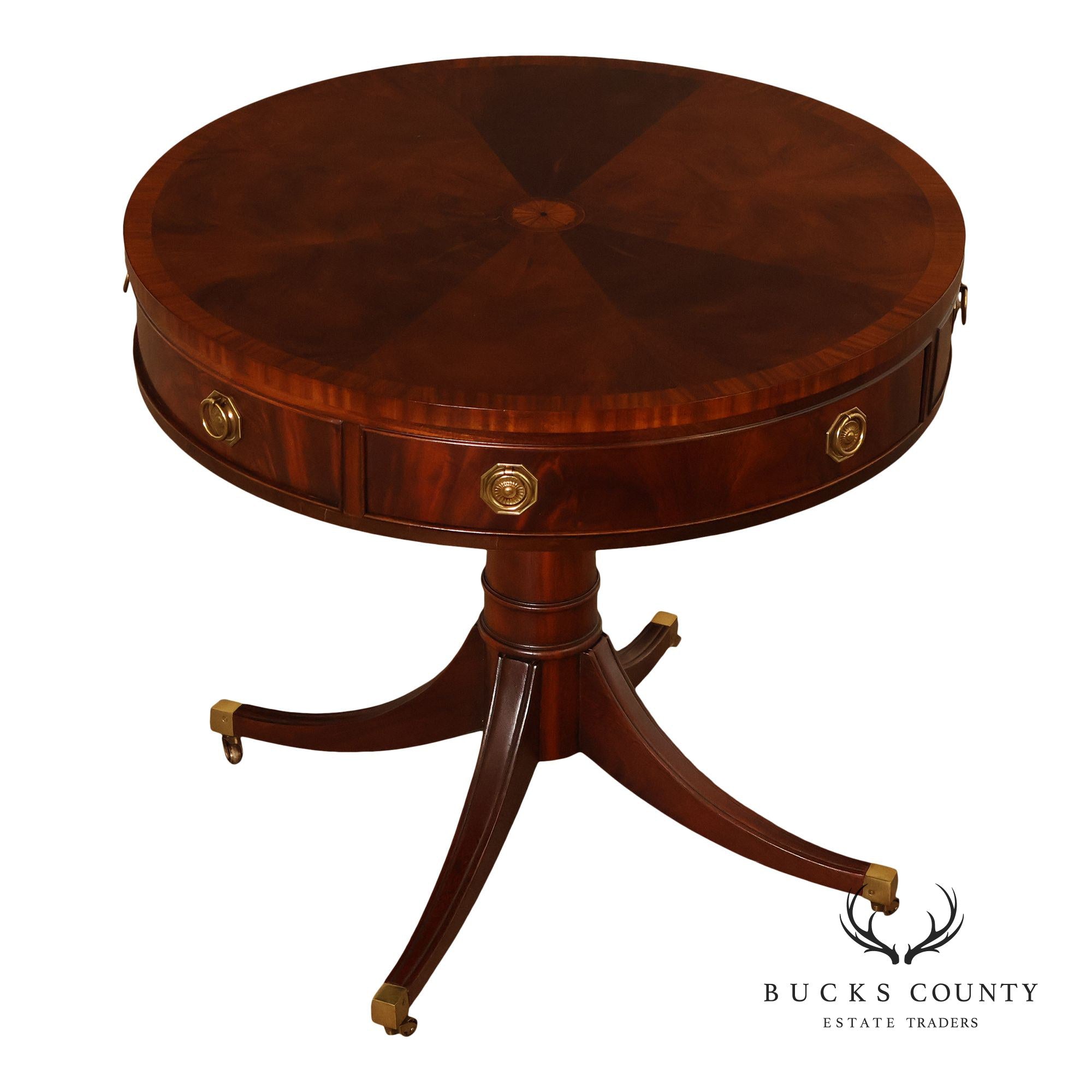 Hickory Chair Federal Style Round Inlaid Mahogany Drum Table