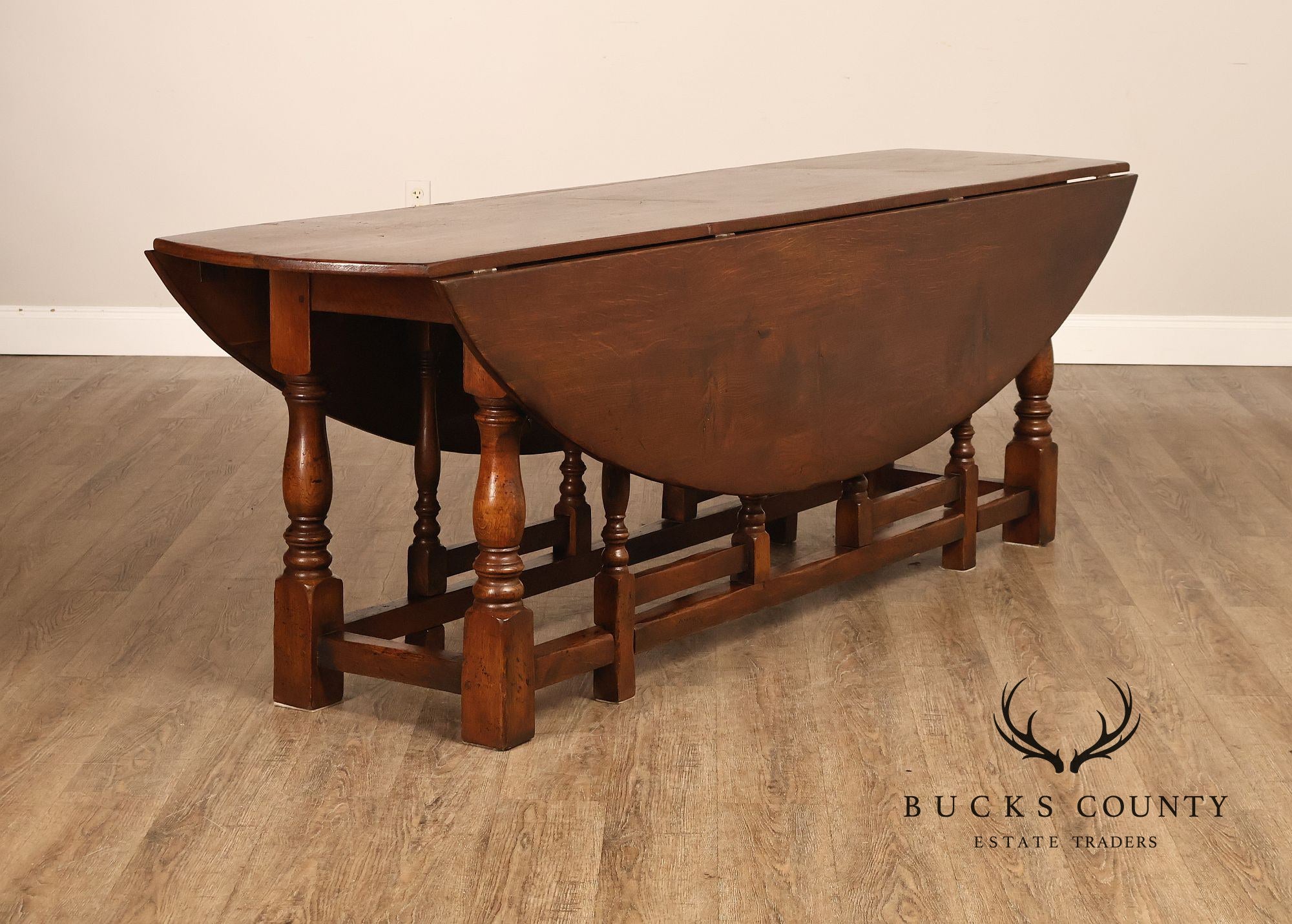 English Oak Large Gateleg Drop Leaf Dining Table