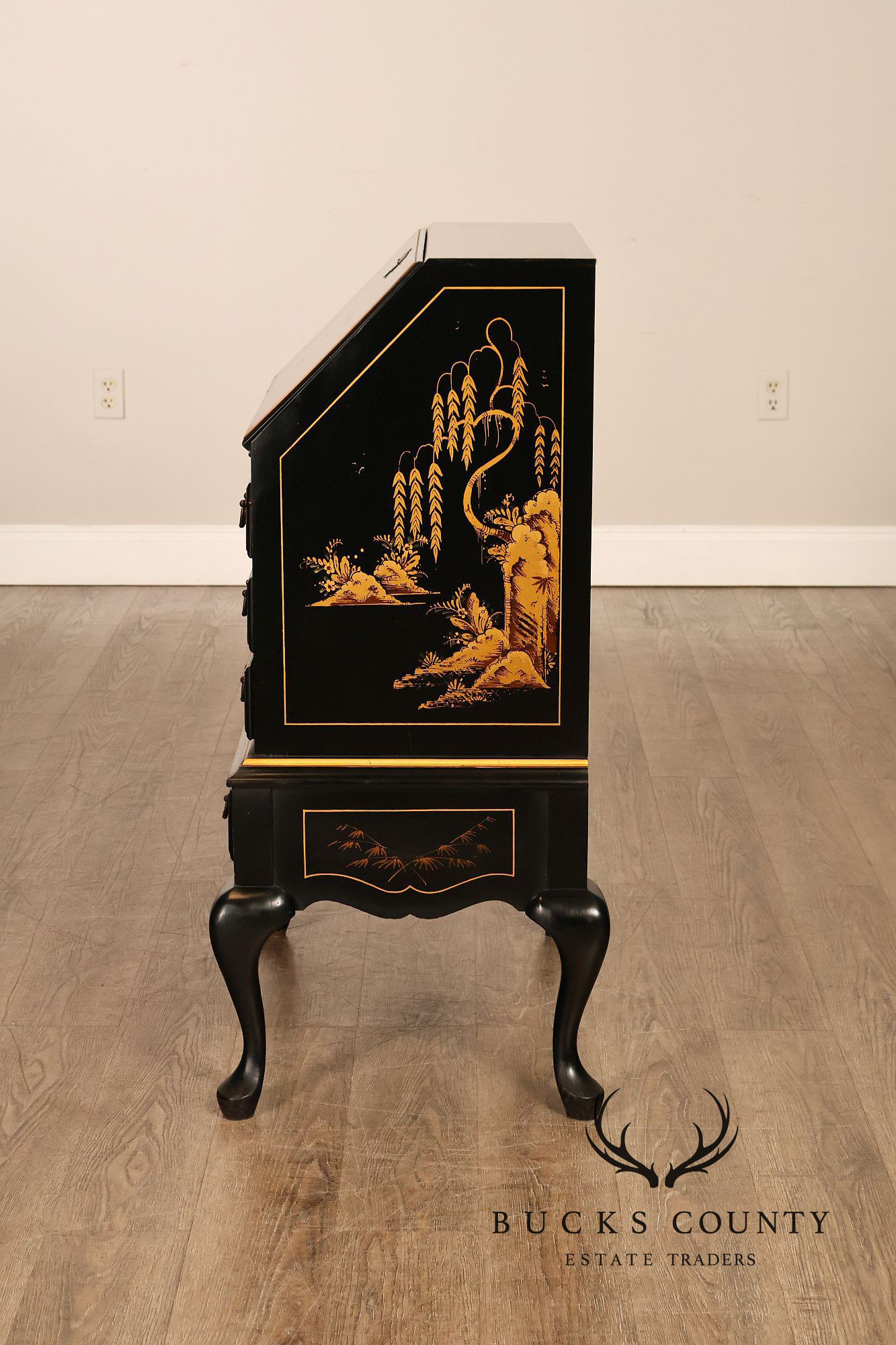 Queen Anne Style Chinoiserie Slant Front Writing Desk