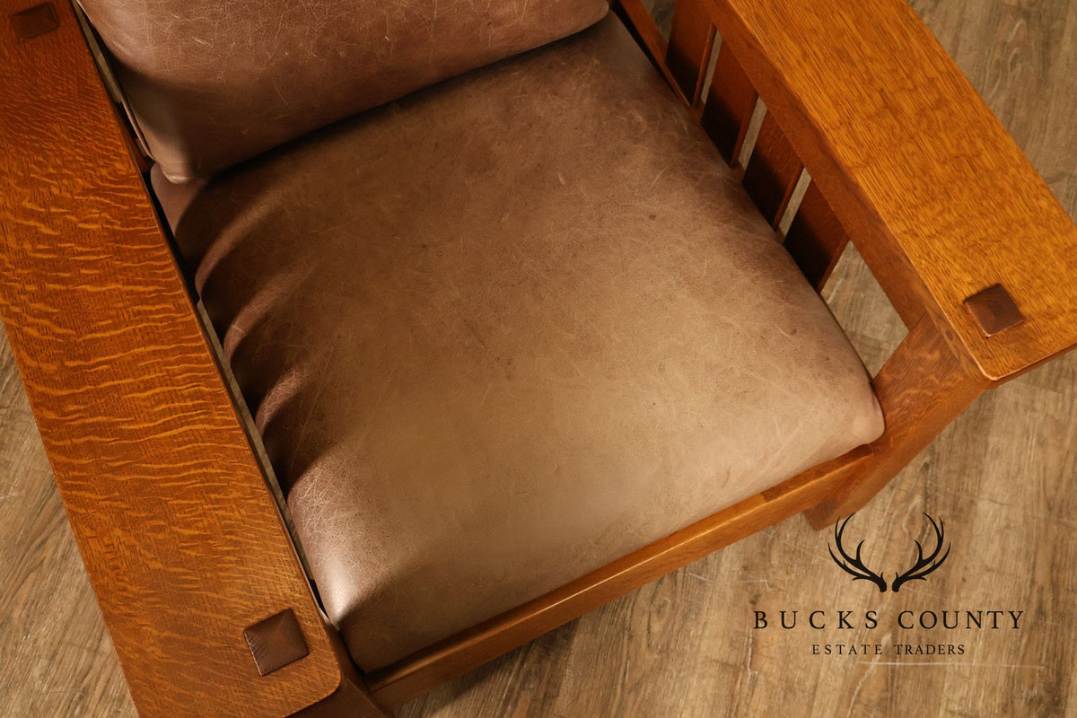 Stickley Mission Collection Oak And Leather Morris Chair With Ottoman