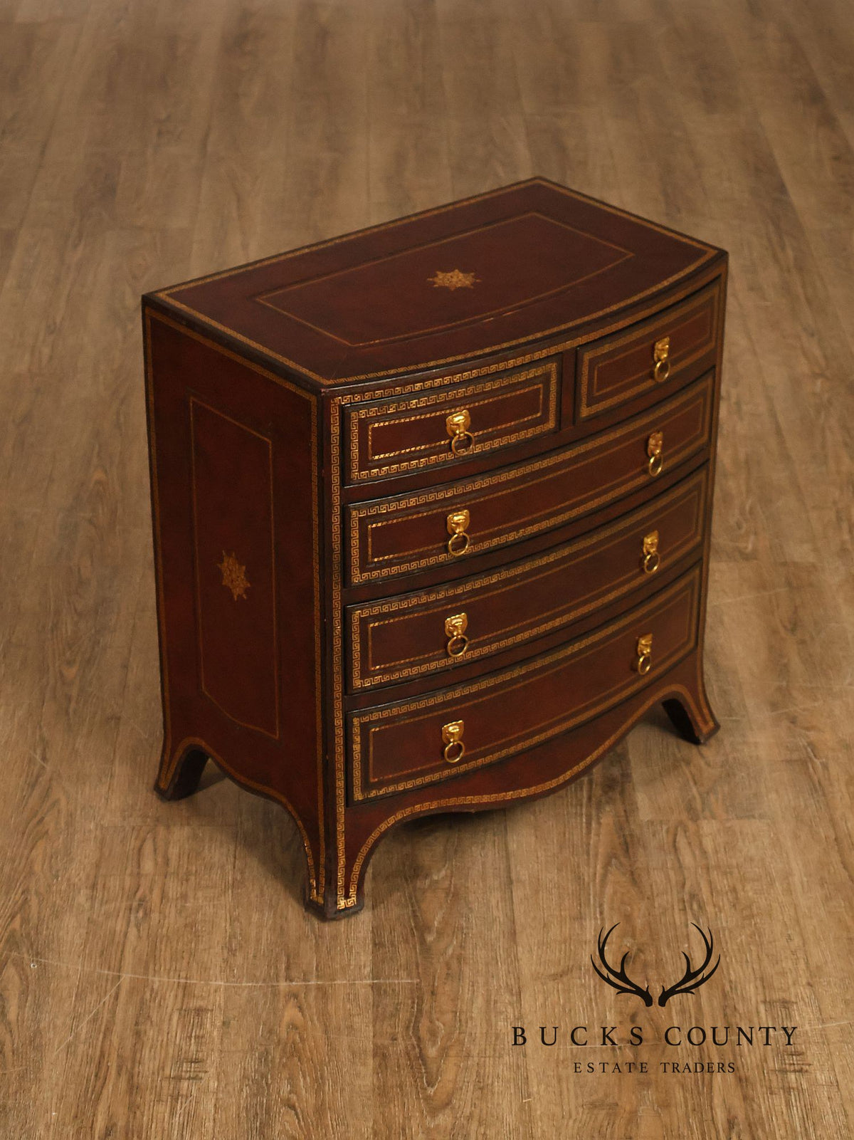 Maitland-Smith Neoclassical Leather Wrapped Bow Front Bedside Chest