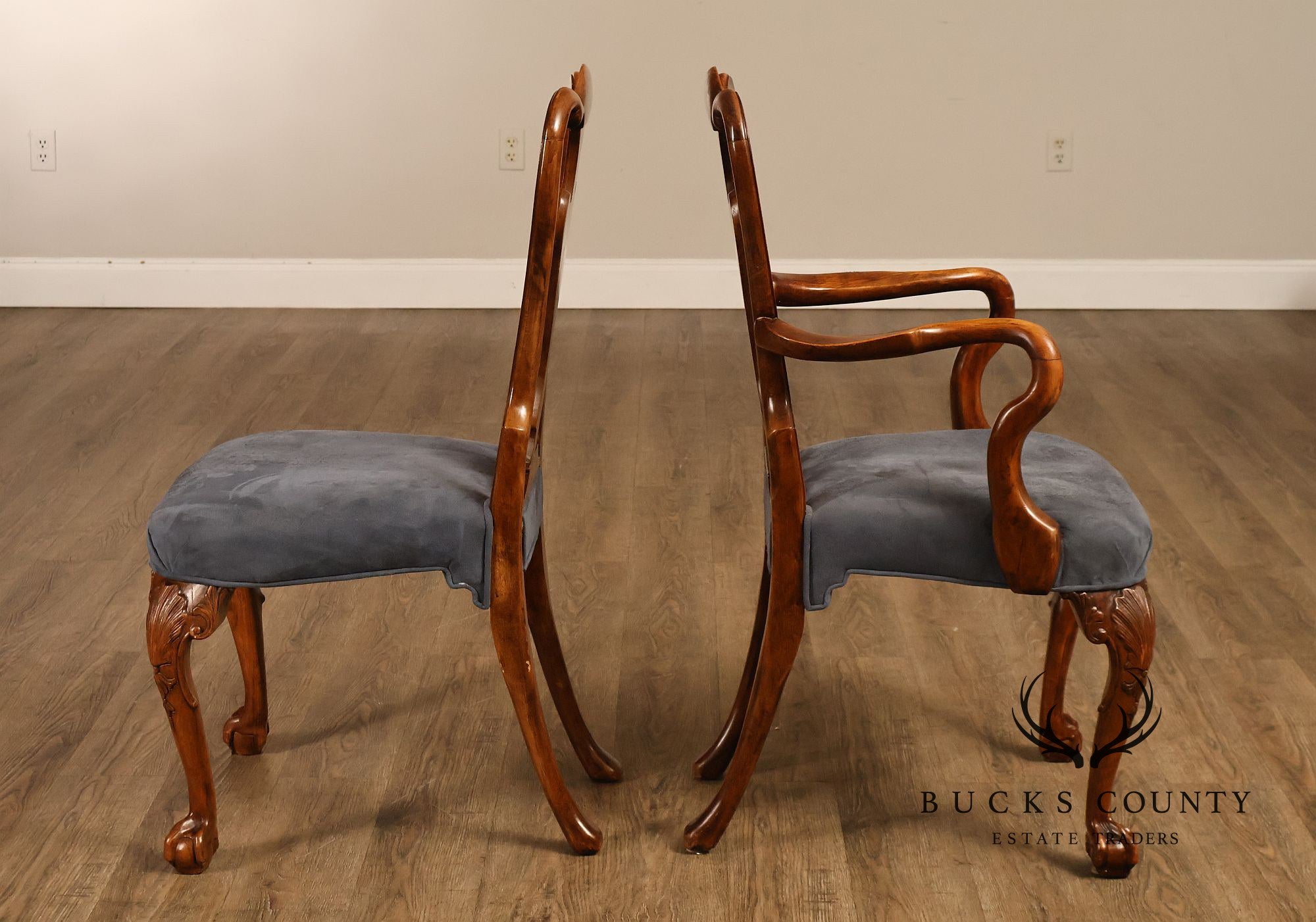 Georgian Style Set of Ten Carved Burlwood Dining Chairs