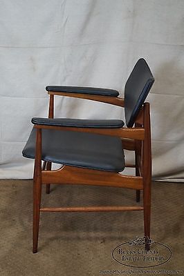 Danish Modern Teak & Black Vinyl Arm Chair