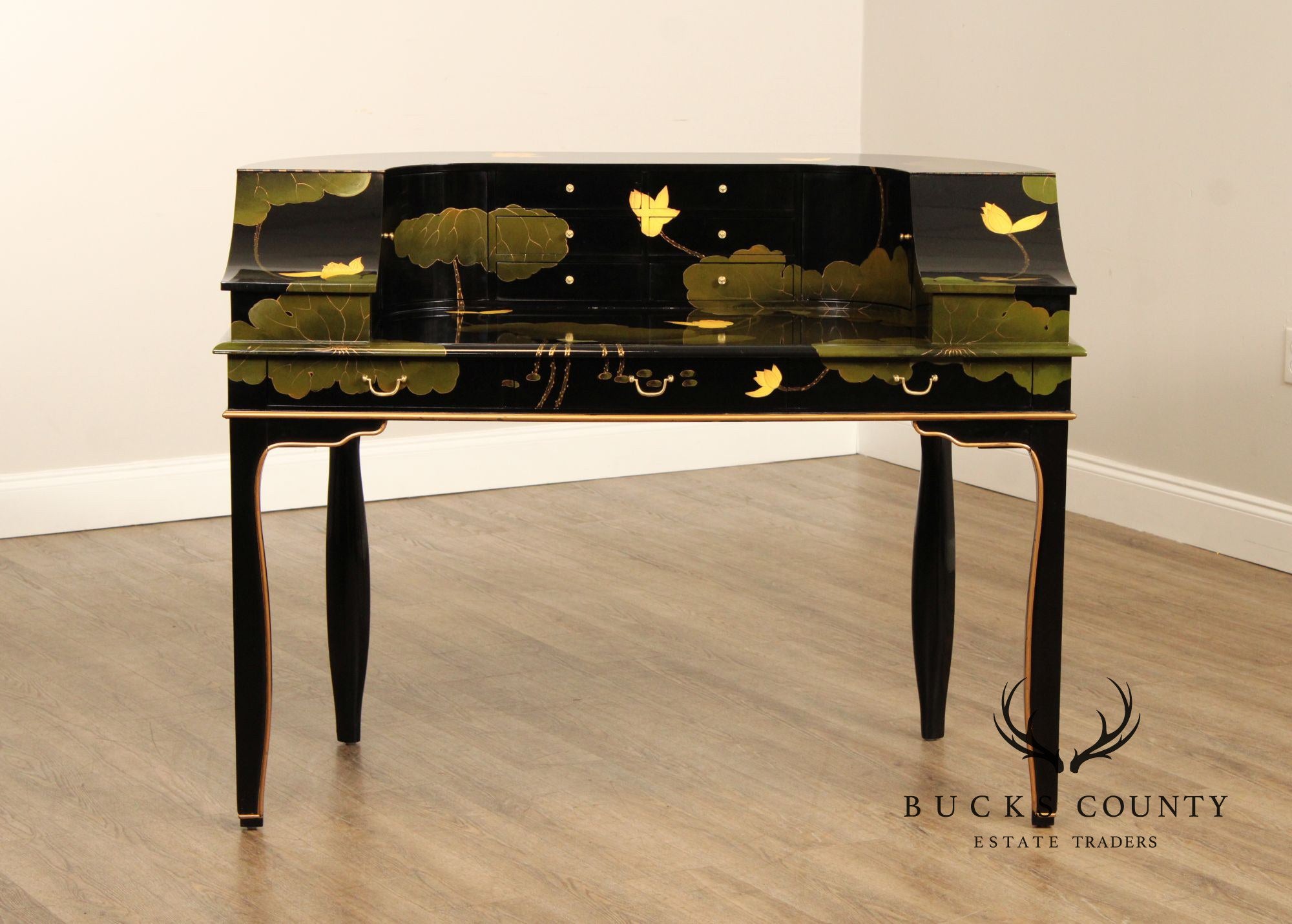 Asian Style Black Lacquer Carlton House Desk