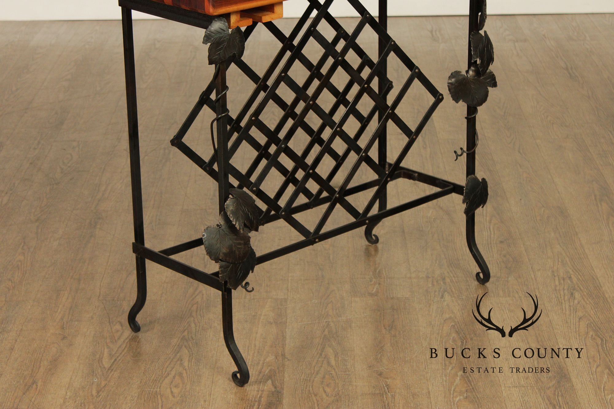 F.B. Farm Shenandoah Valley Butcher Block Iron Base Console Table & Wine Rack