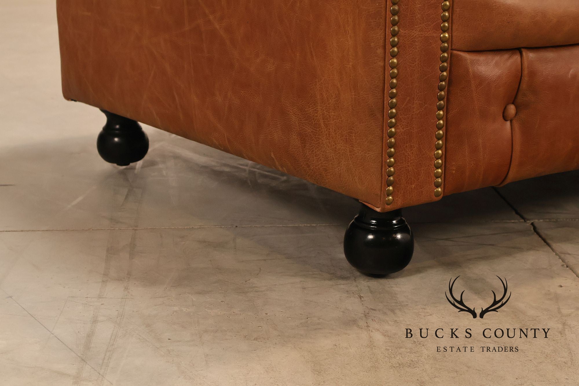 Chesterfield Style 8 Foot Distressed Brown Tufted Leather Sofa