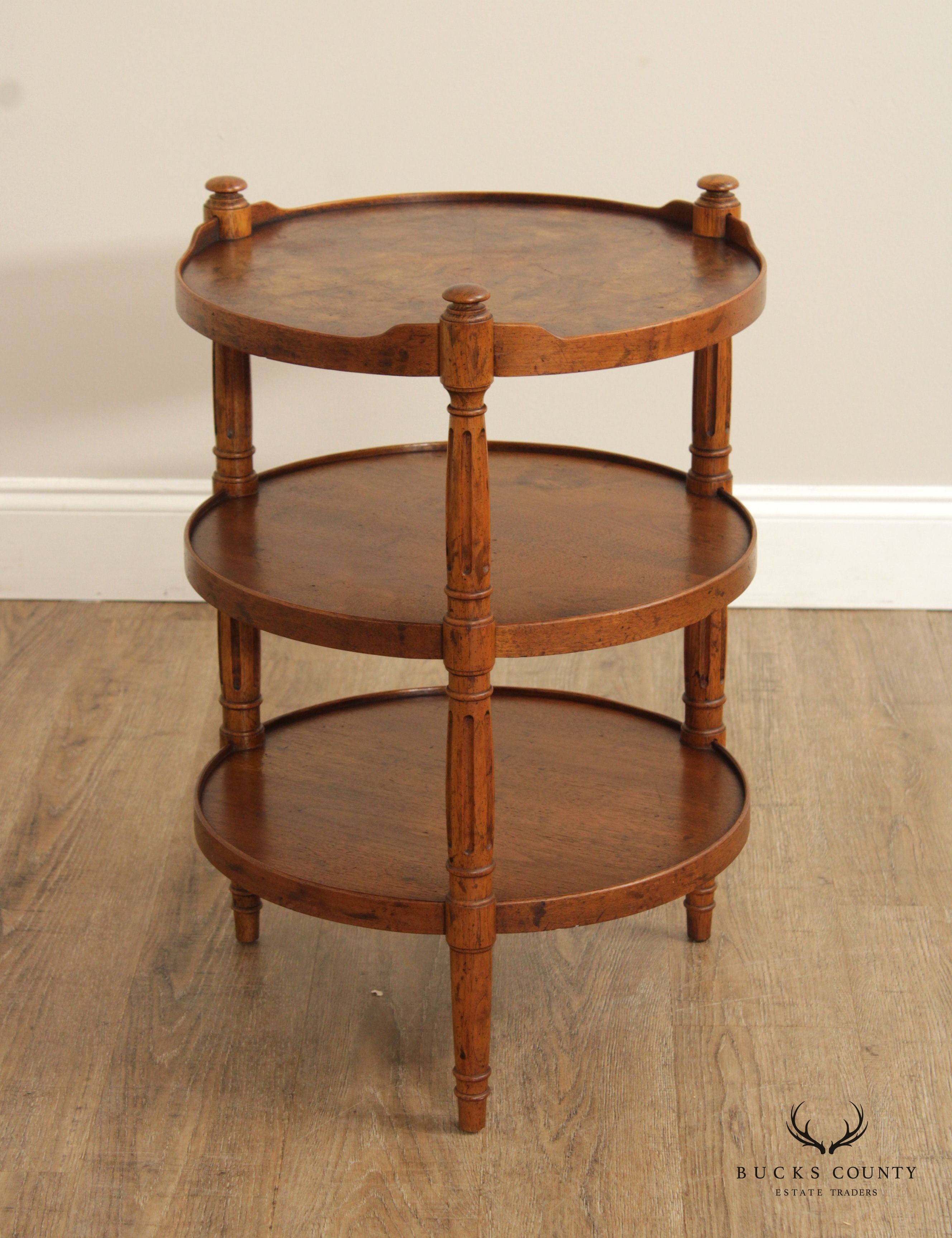 Heritage Vintage Louis XVI Style Burl Walnut Three Tier Etagere