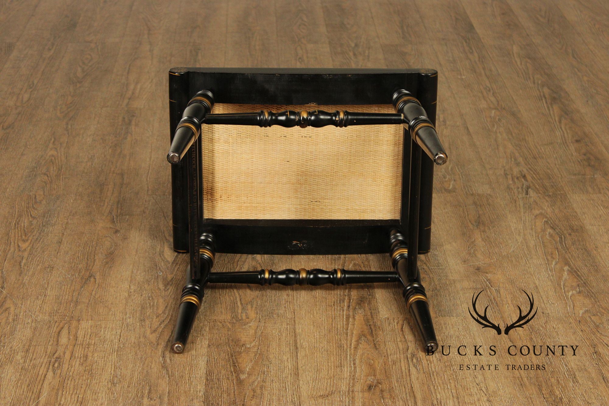 L. Hitchcock Black And Gold Stenciled Vanity Desk And Stool