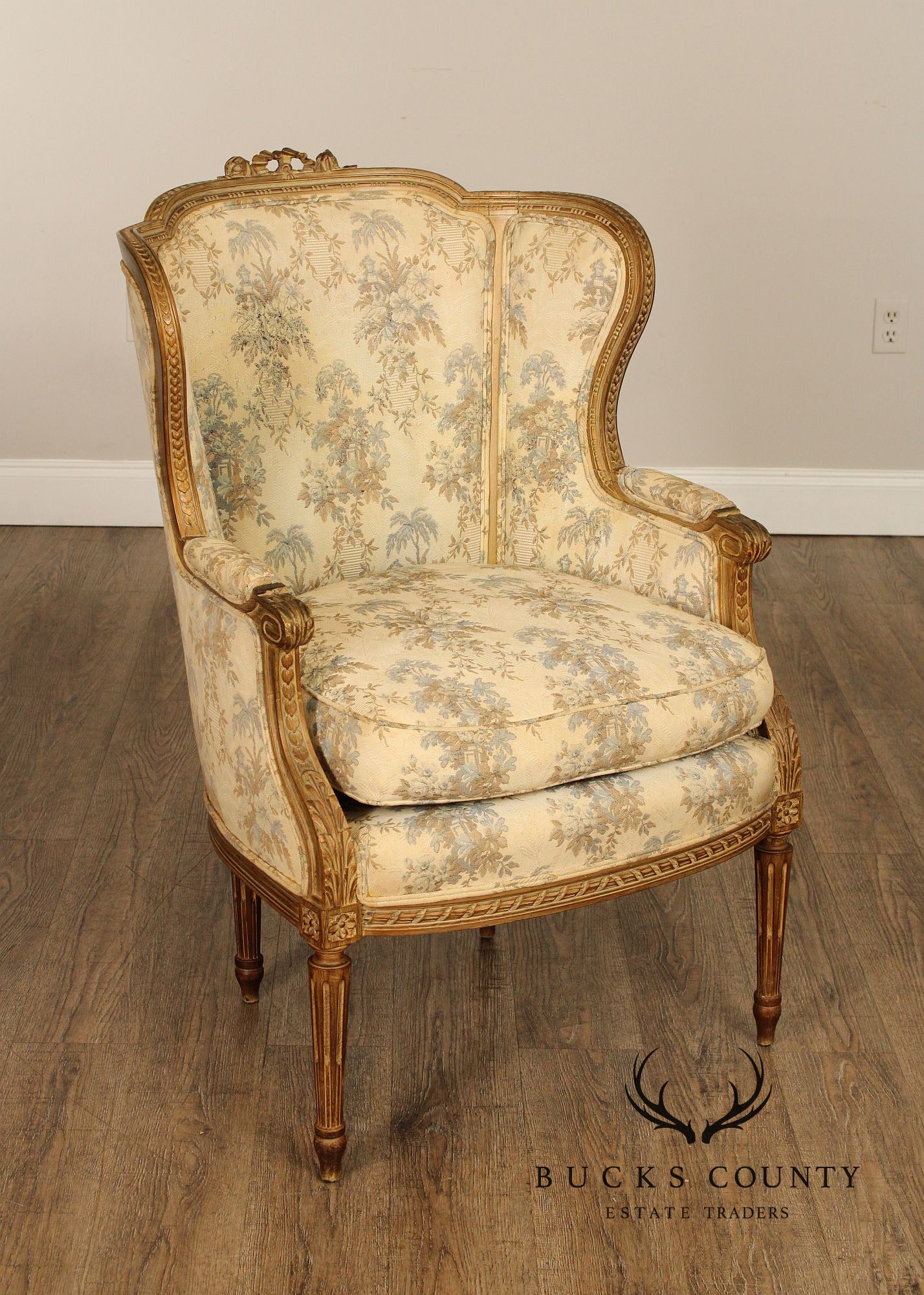 Antique French Louis XVI Style Bergere Wing Chair