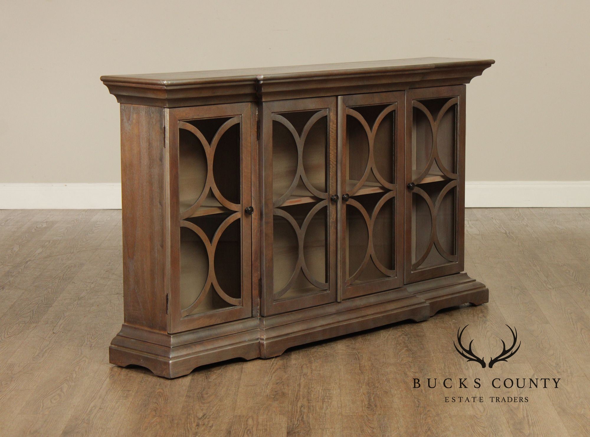 Uttermost Transitional Style  Narrow Four Door Glass Front Cabinet