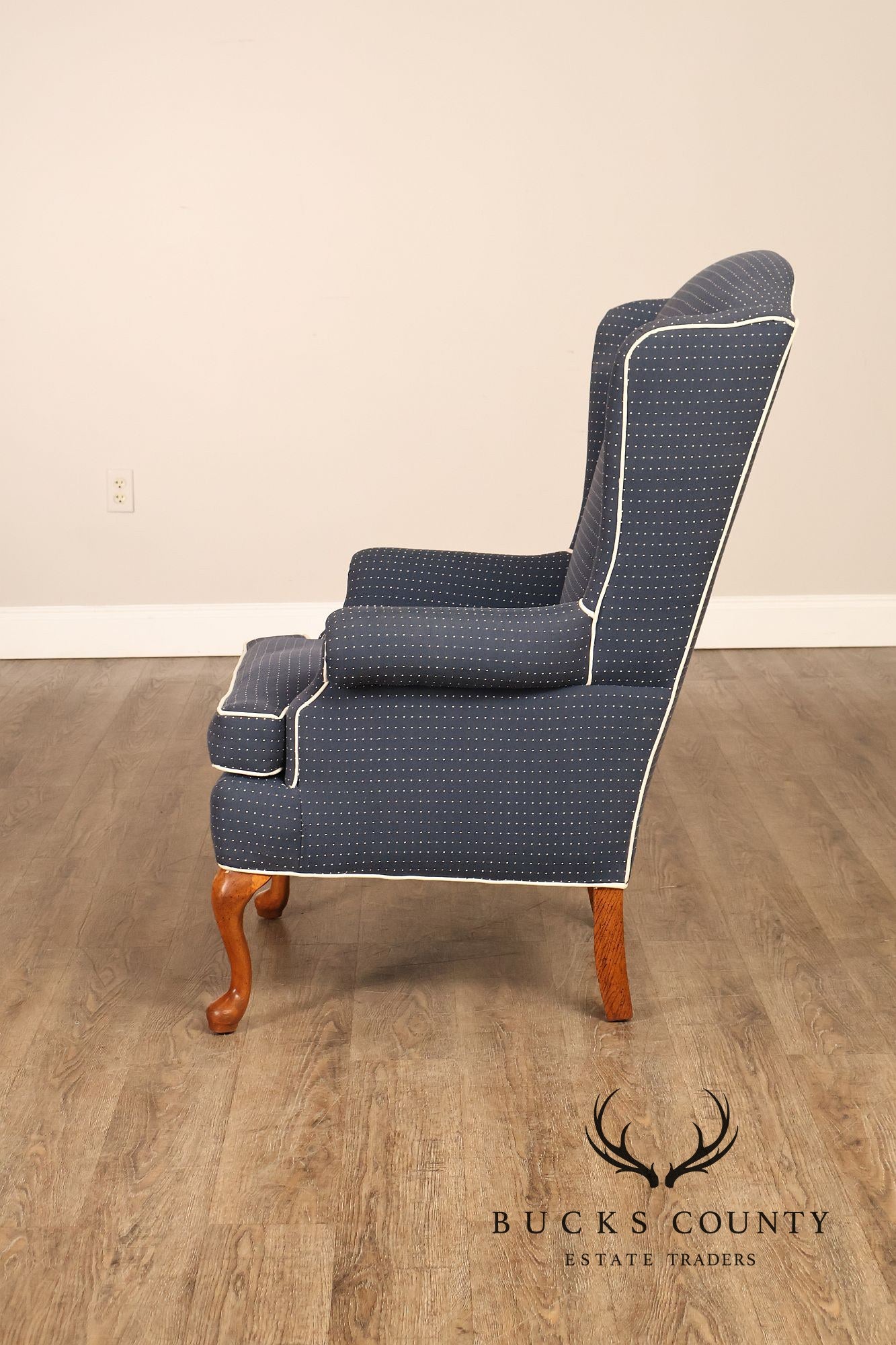 Vintage Queen Anne Style Upholstered Wing Chair