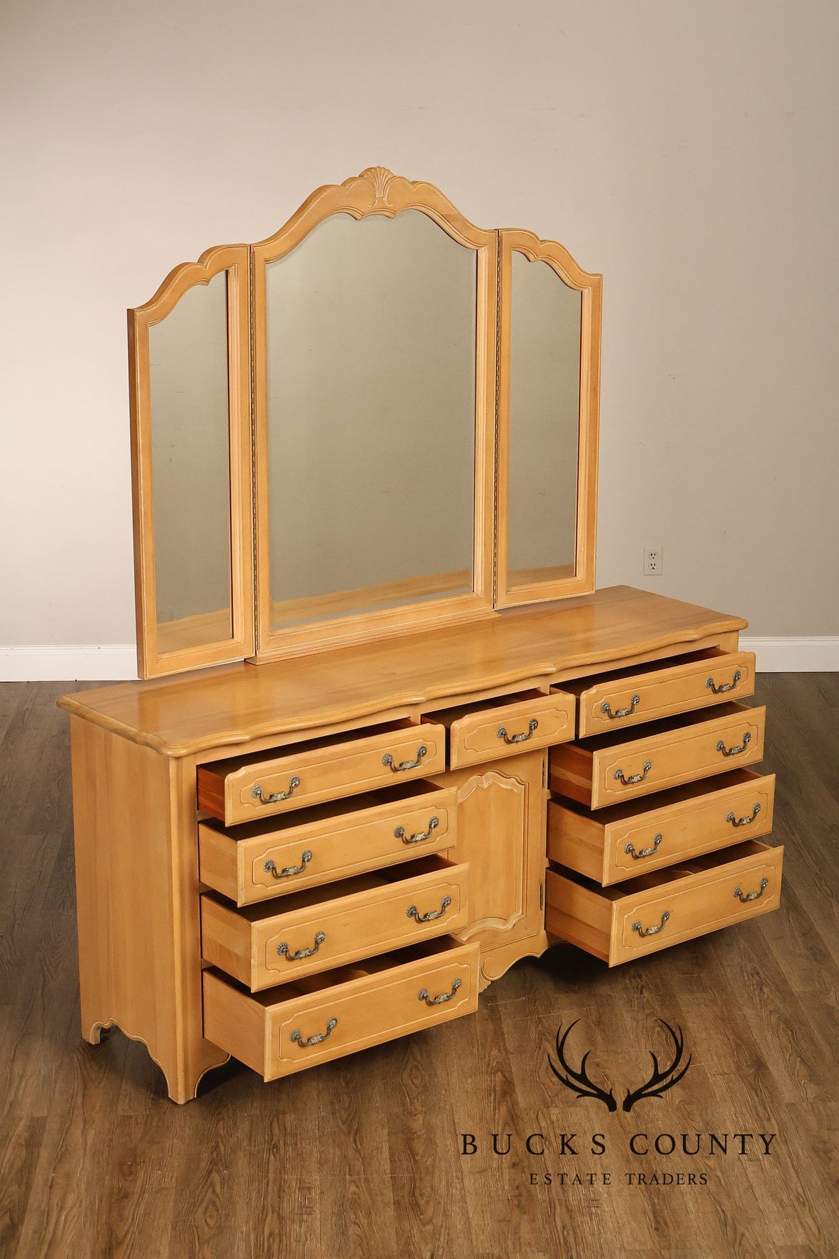 Ethan Allen French Country Style Maple Dresser with Mirror