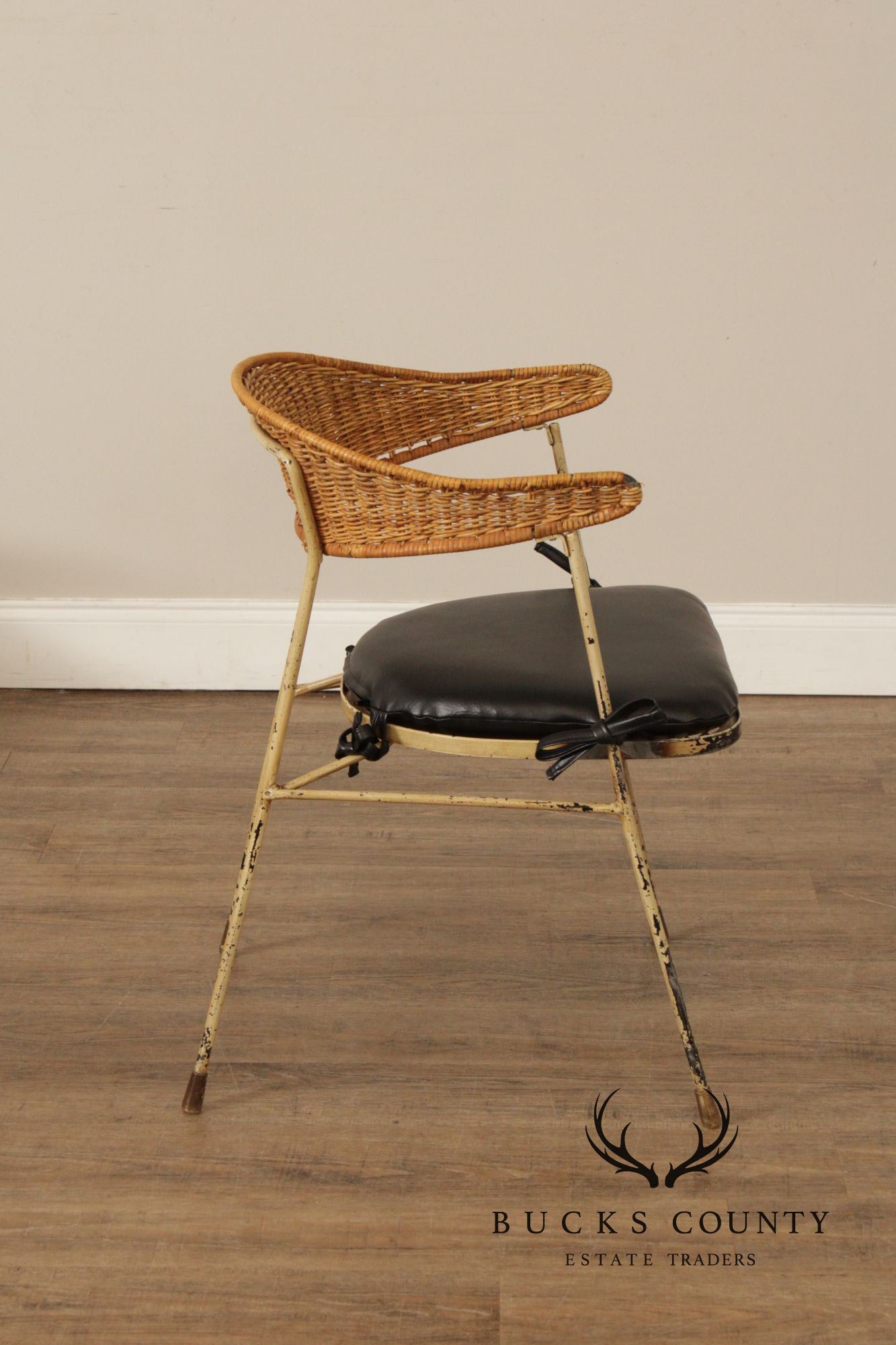 Salterini Mid Century Modern Set of Four Wicker And Iron Side Chairs