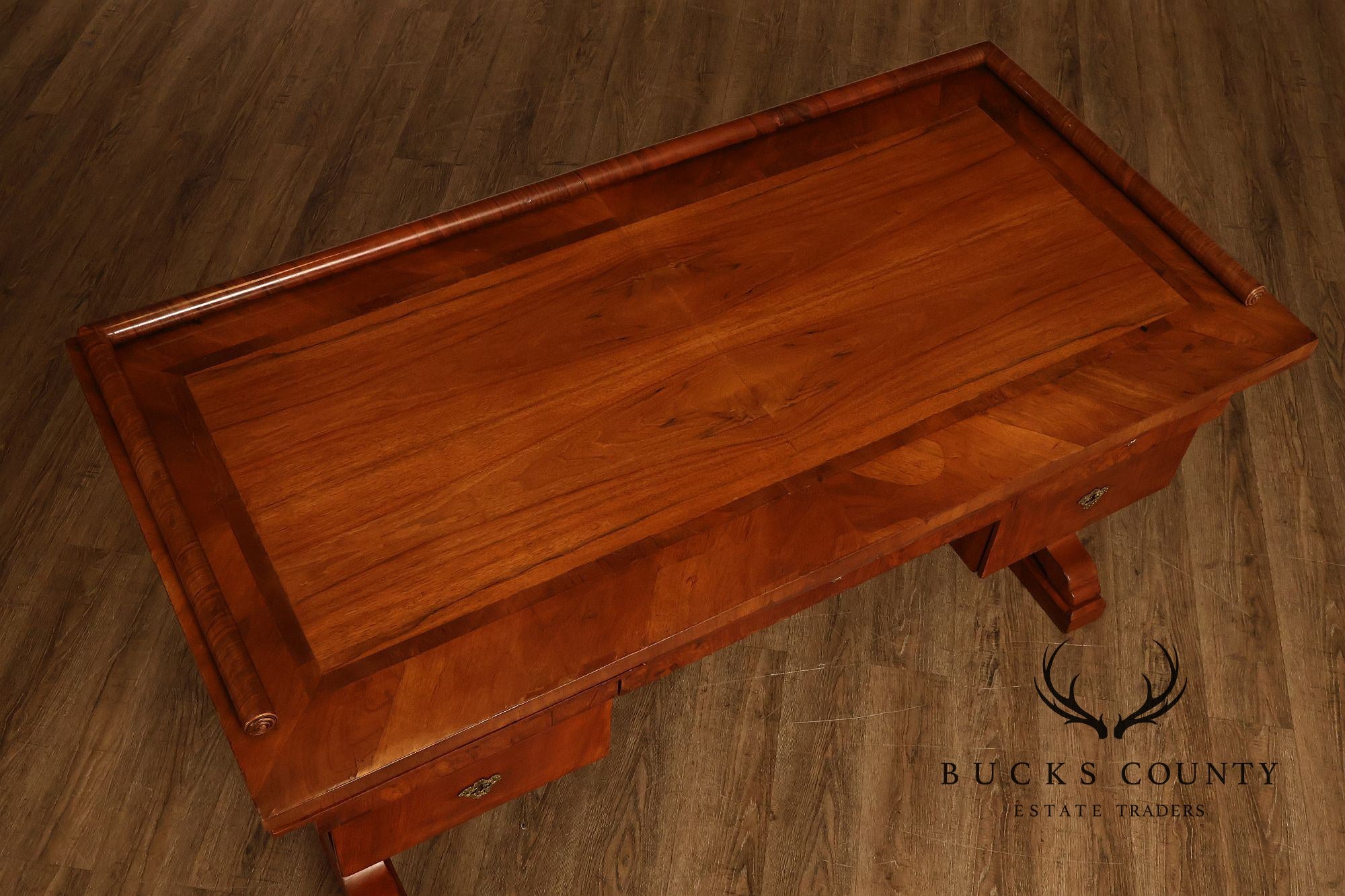 Antique 19th Century Biedermeier Walnut Five Drawer Writing Desk