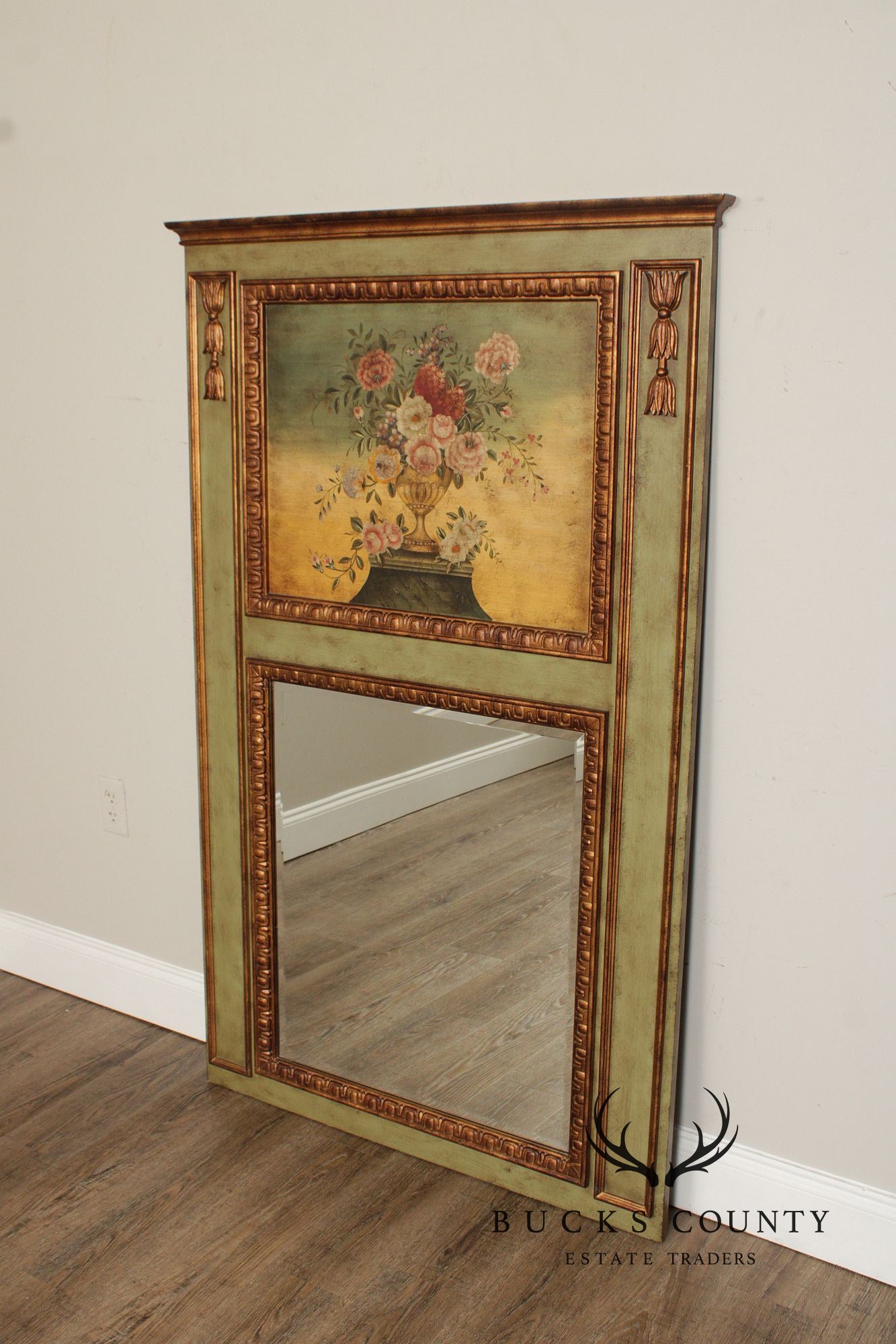 Traditional Distress Painted Large Trumeau Mirror