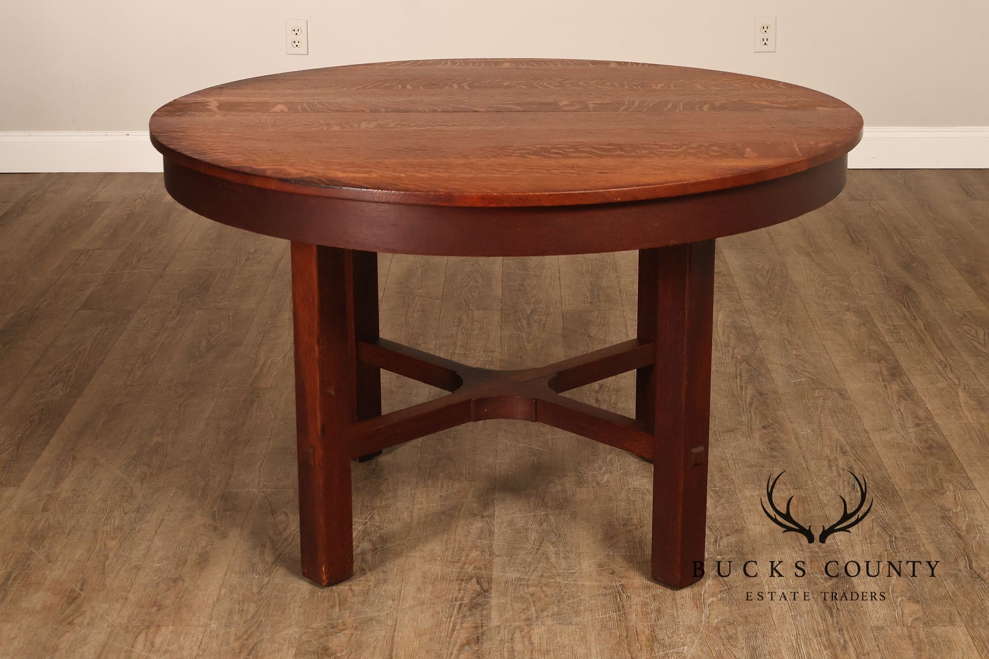 Antique L&JG Stickley Round Extendable Mission Oak Dining Table