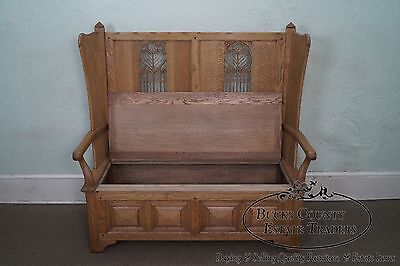 Jonathan Charles Tudor Oak Gothic Style Settee w/ Storage