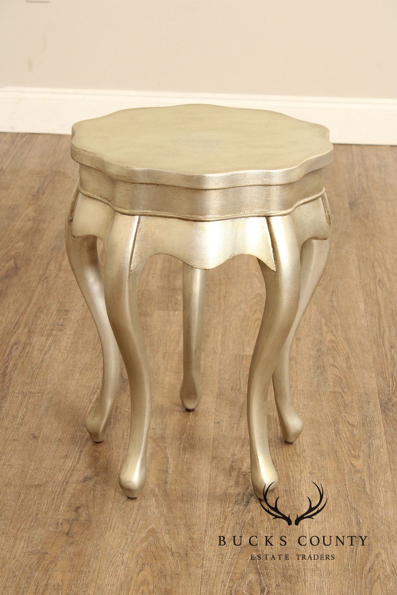 Ethan Allen Side Silver Gilt Painted Five Leg Accent Table