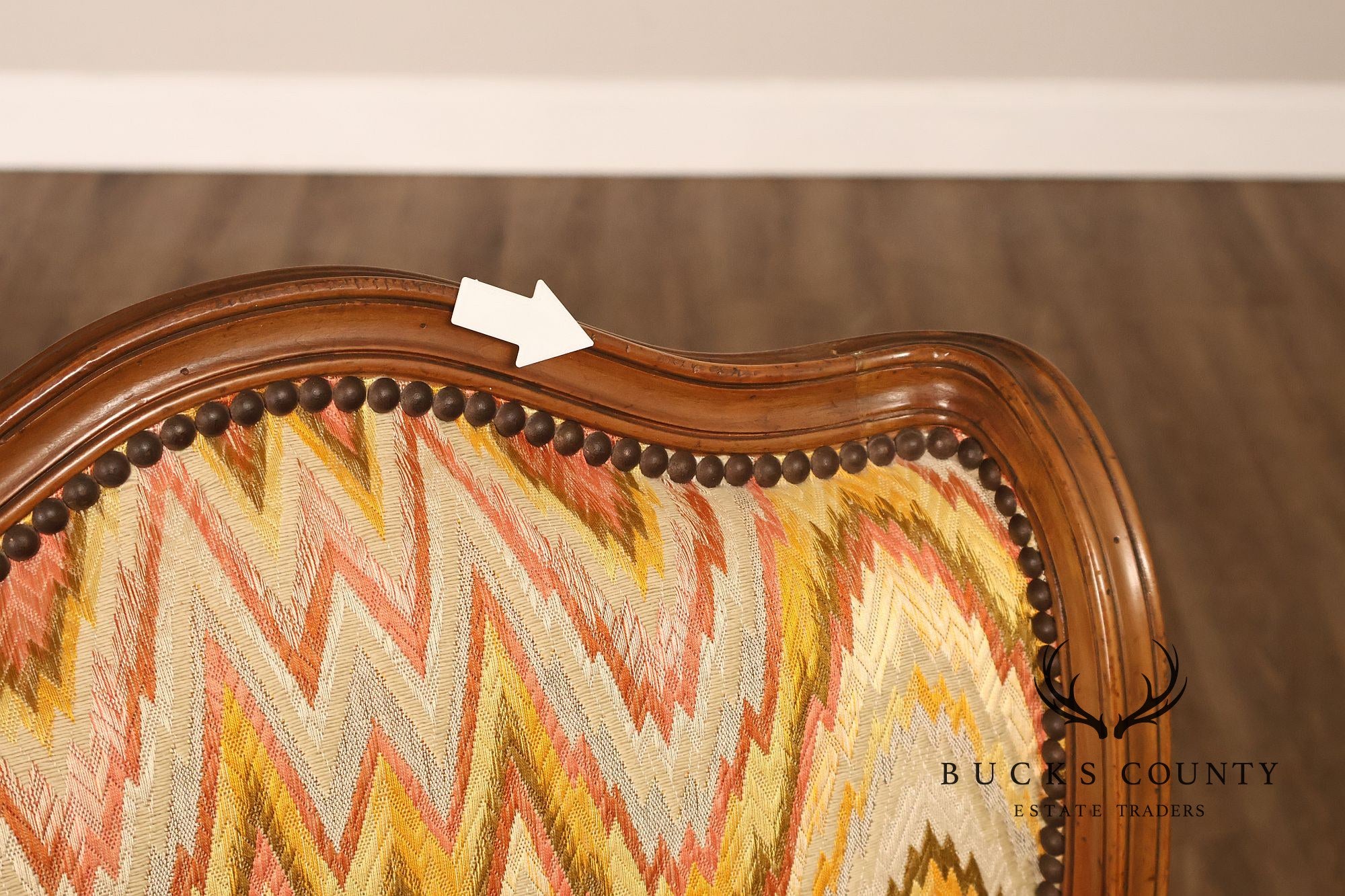 Baker Furniture French Style High Back Upholstered Wingback Armchair with Nailhead Trim