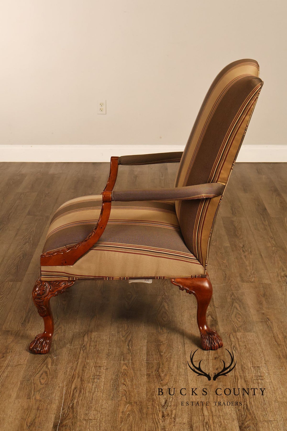 Century Chair Co. Traditional Chippendale Style Carved Upholstered Armchair