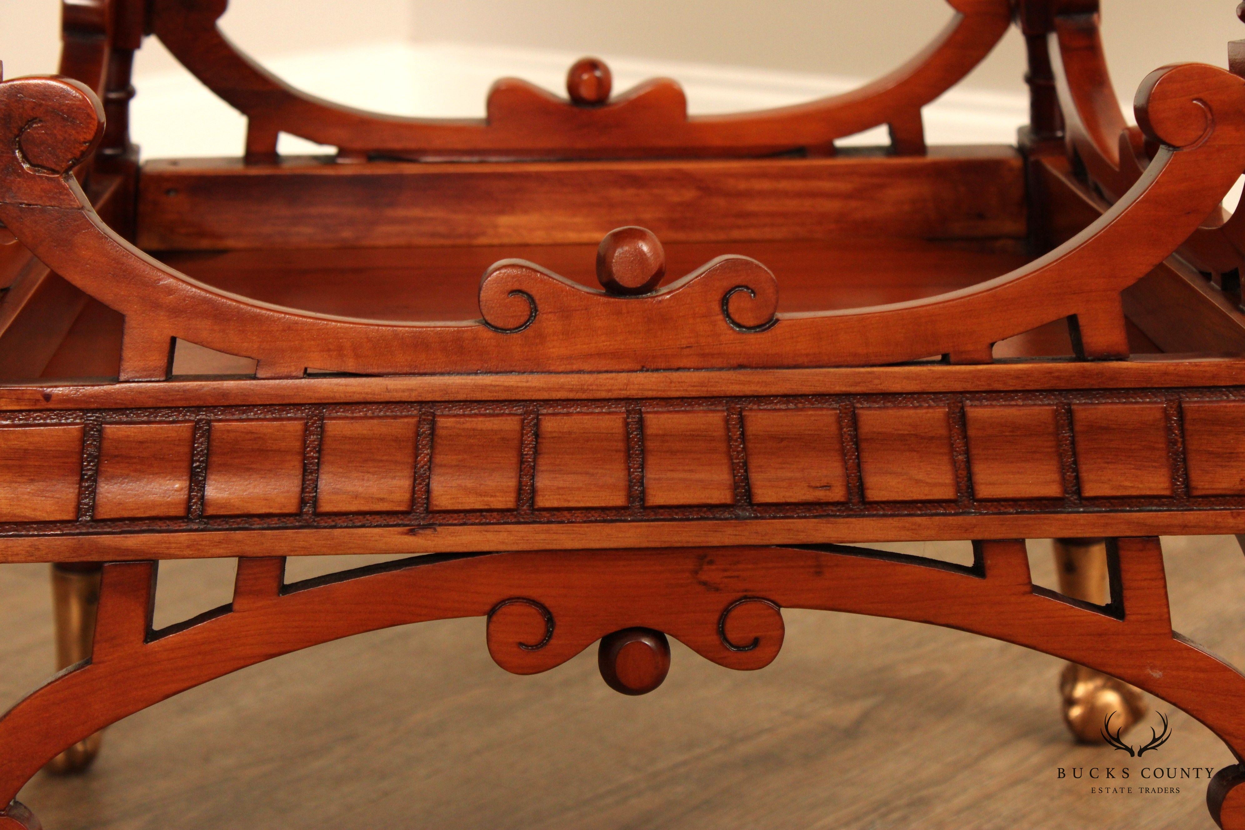 Antique Victorian Carved Cherry Two-Tier Lamp Table