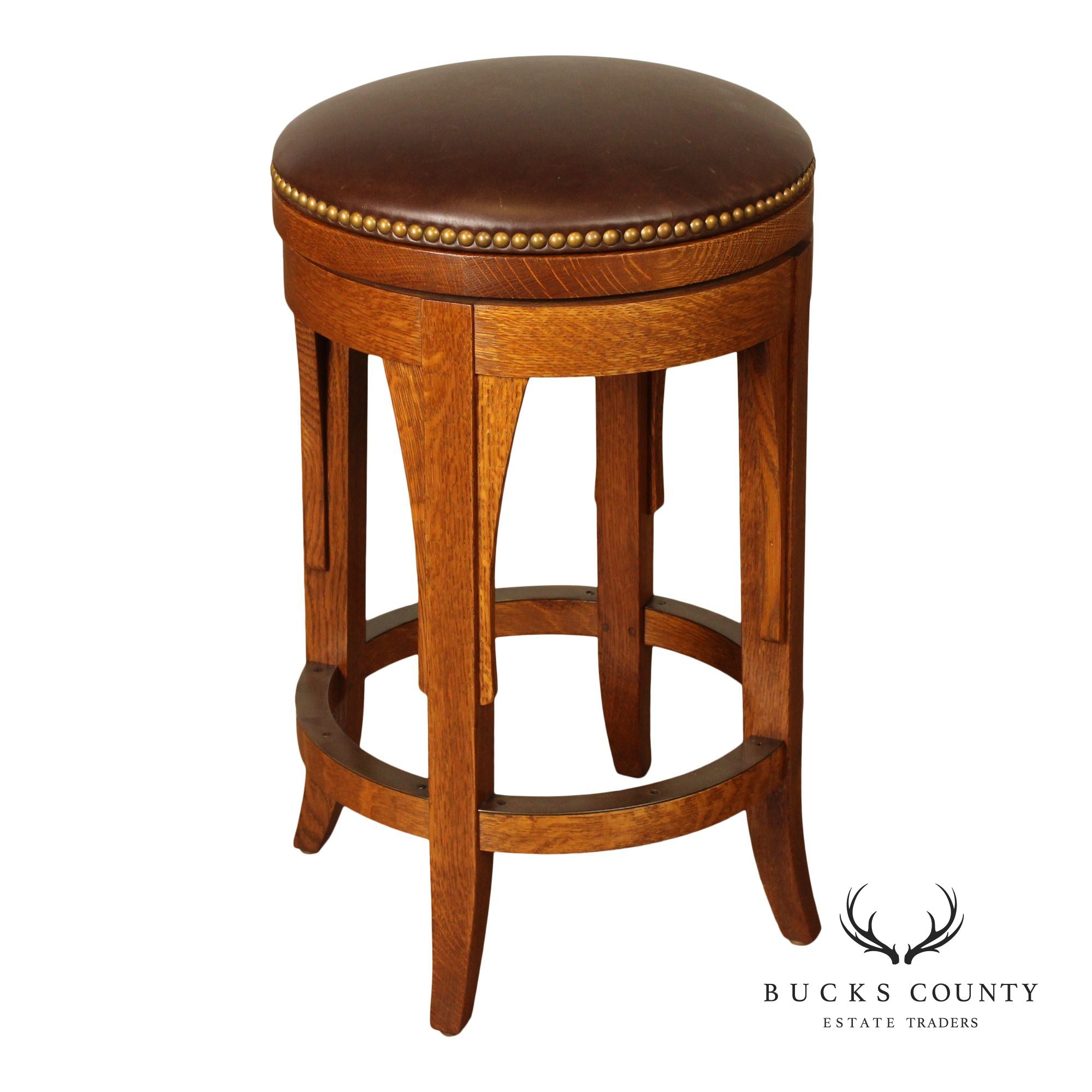 Stickley Mission Collection Oak and Leather Swivel Stool