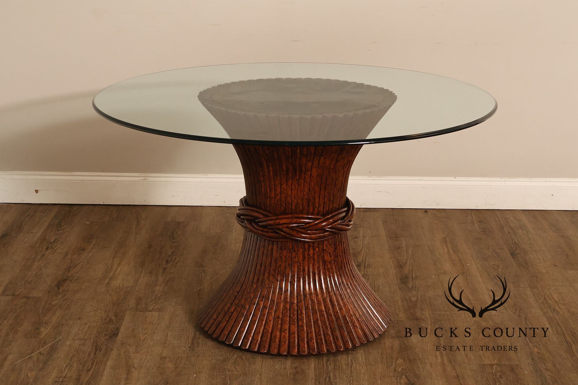 Ficks Reed Round Glass Top 'Sheaf of Wheat' Dining Table