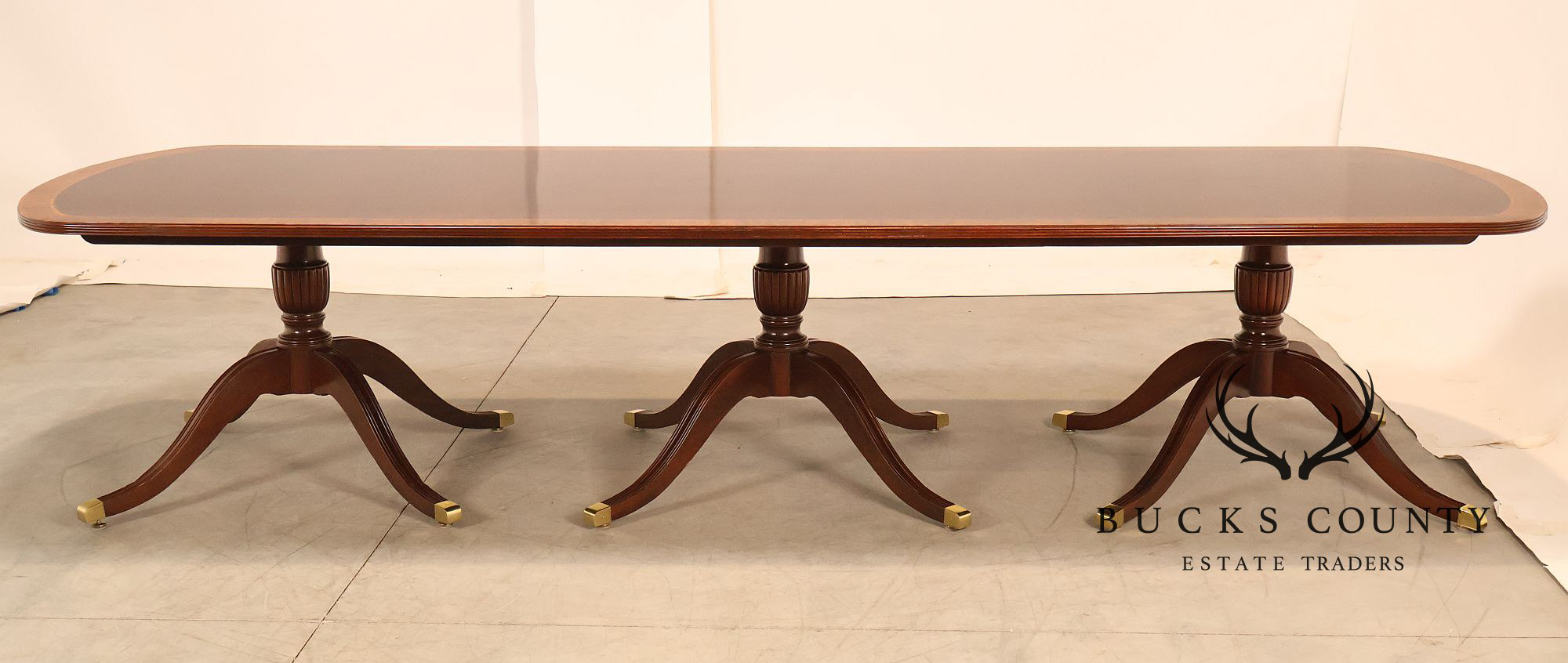 Councill Regency Style Triple Pedestal Mahogany 12' Dining Table