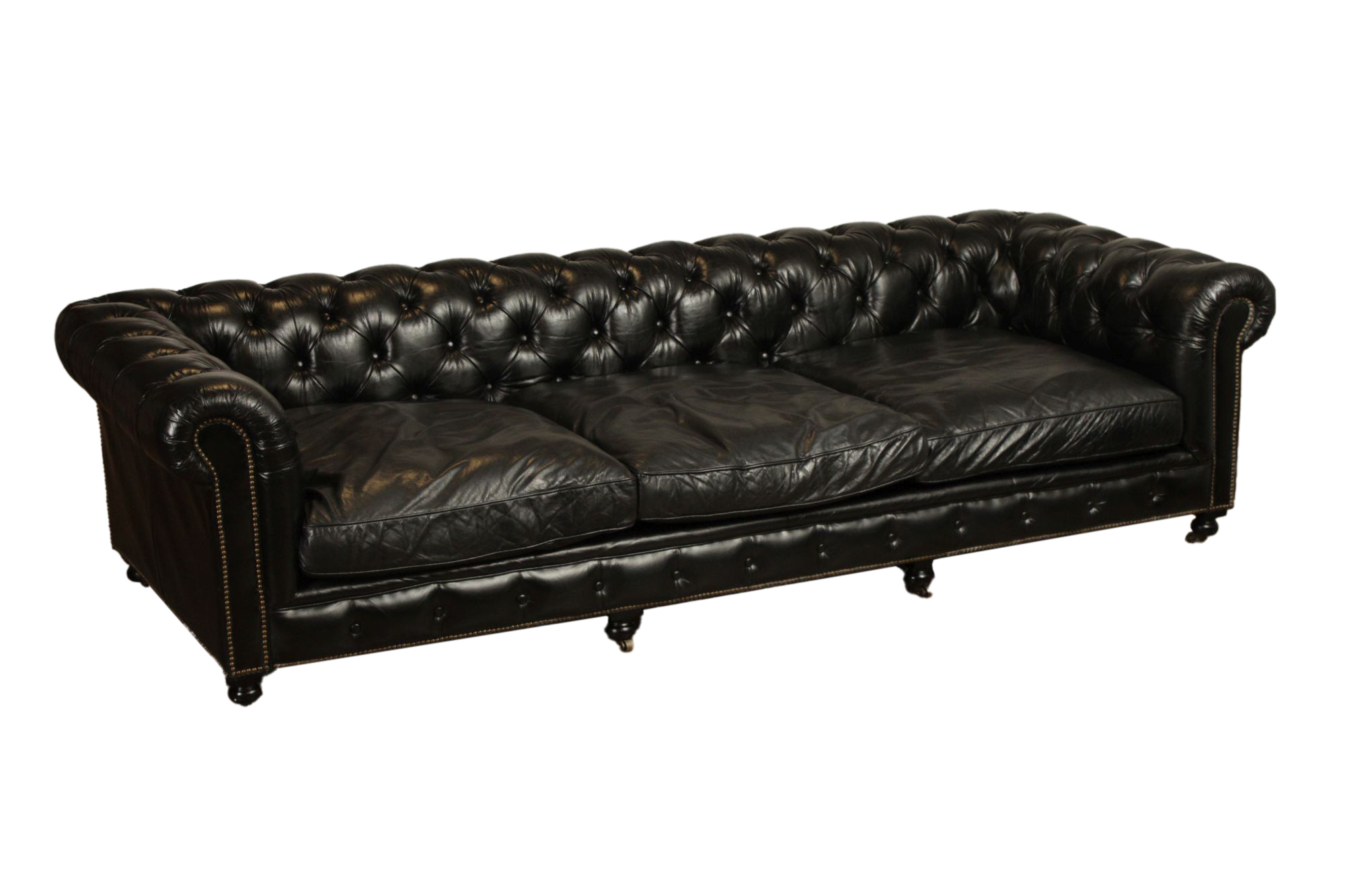 Restoration Hardware Long Black Leather Chesterfield Sofa