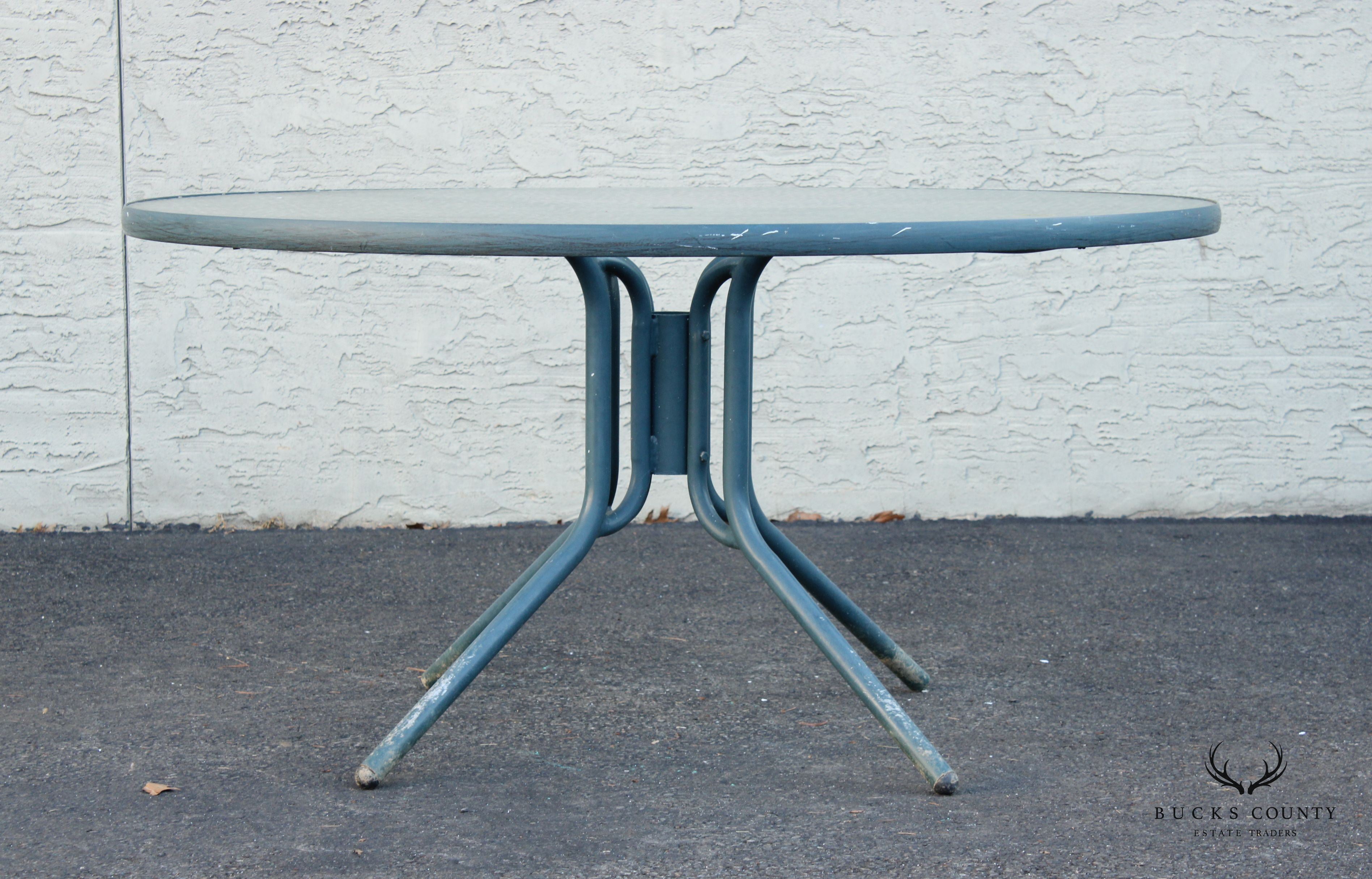 Mid Century Modern Round Glass Top Outdoor Patio Table