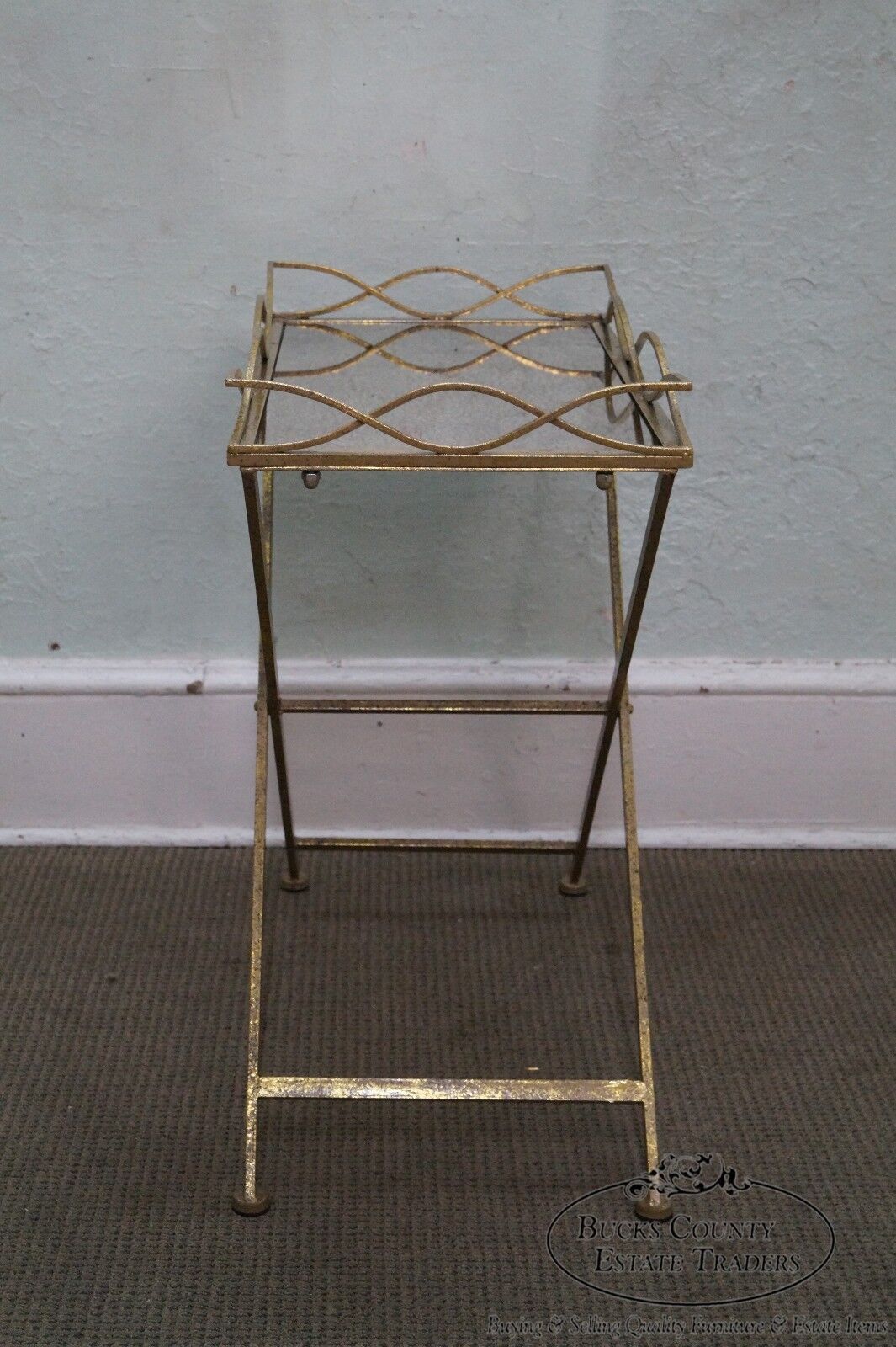 Regency Style Gilt Metal Mirror Top Serving Table