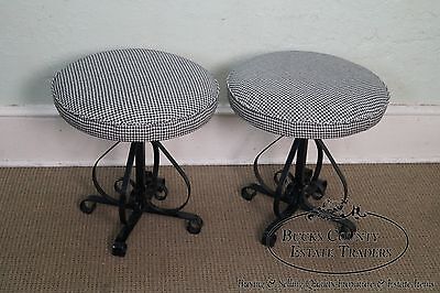 Vintage Pair of Black Painted Iron Base Ottomans Benches