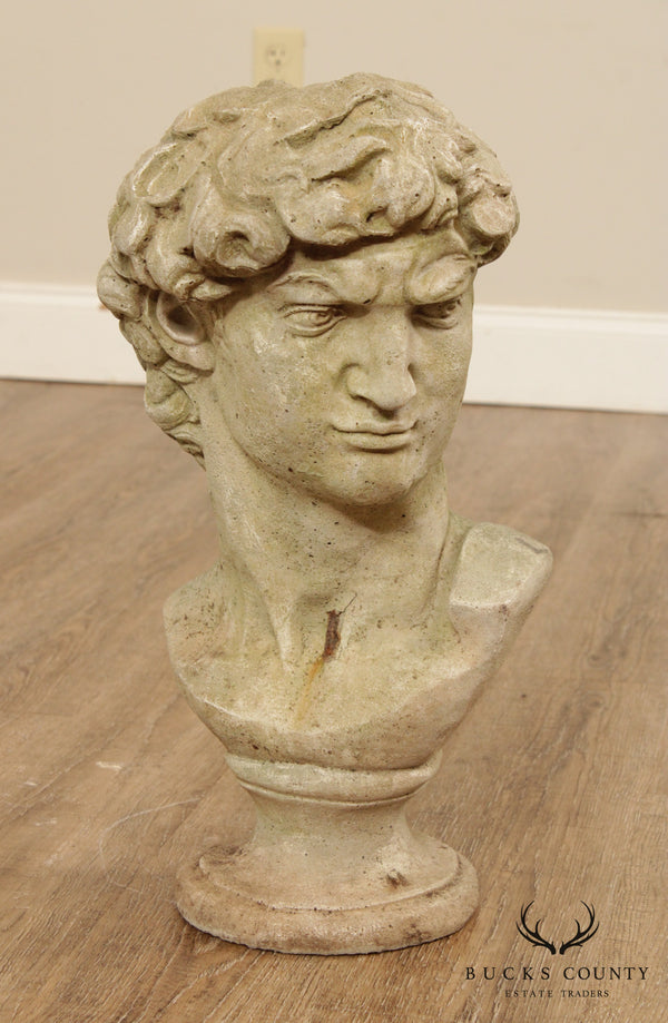 Vintage Cast Stone Garden Bust Of Michelangelo's David (B)