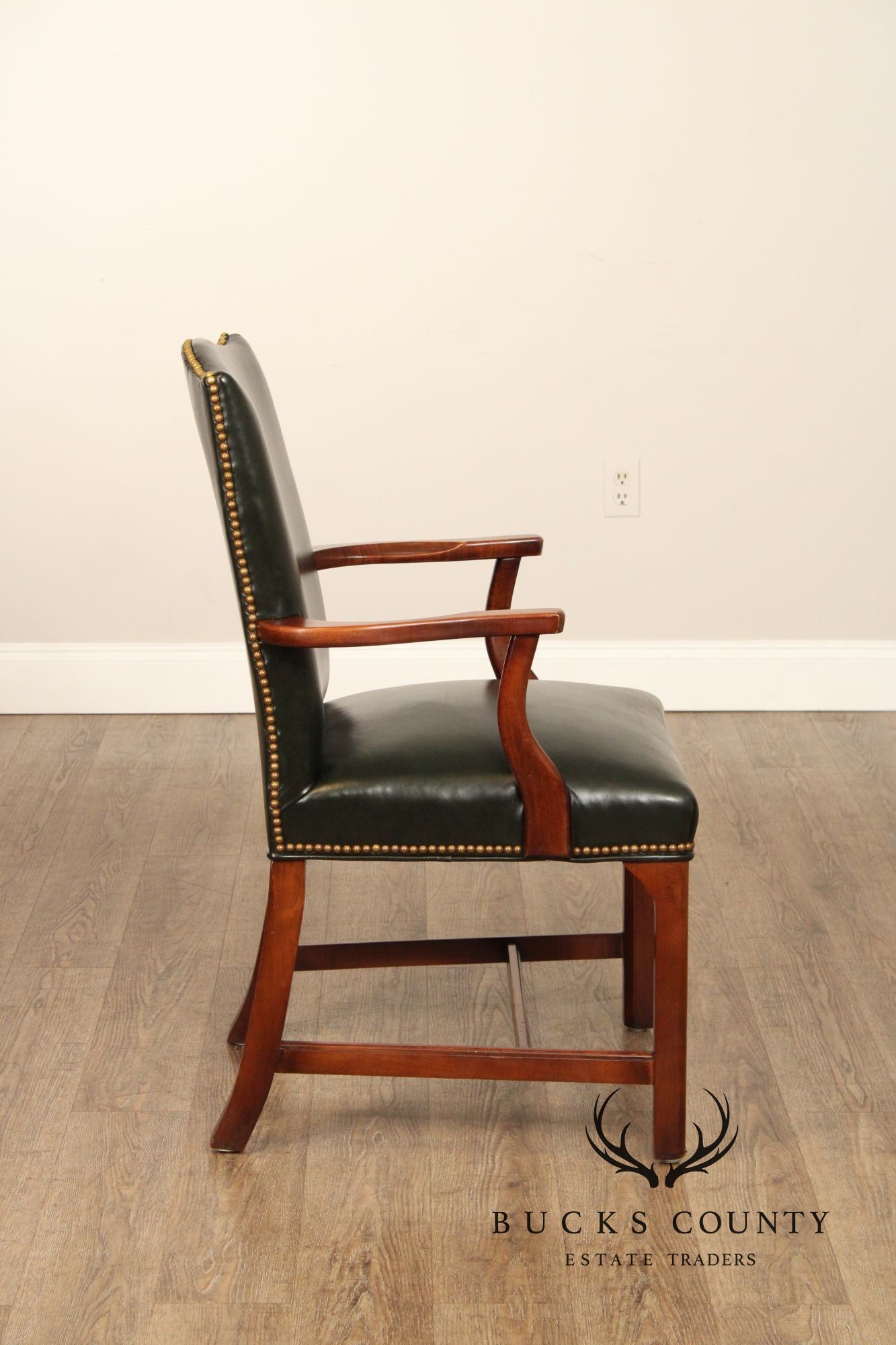 Southwood Chippendale Style Leather and Mahogany Library Armchair