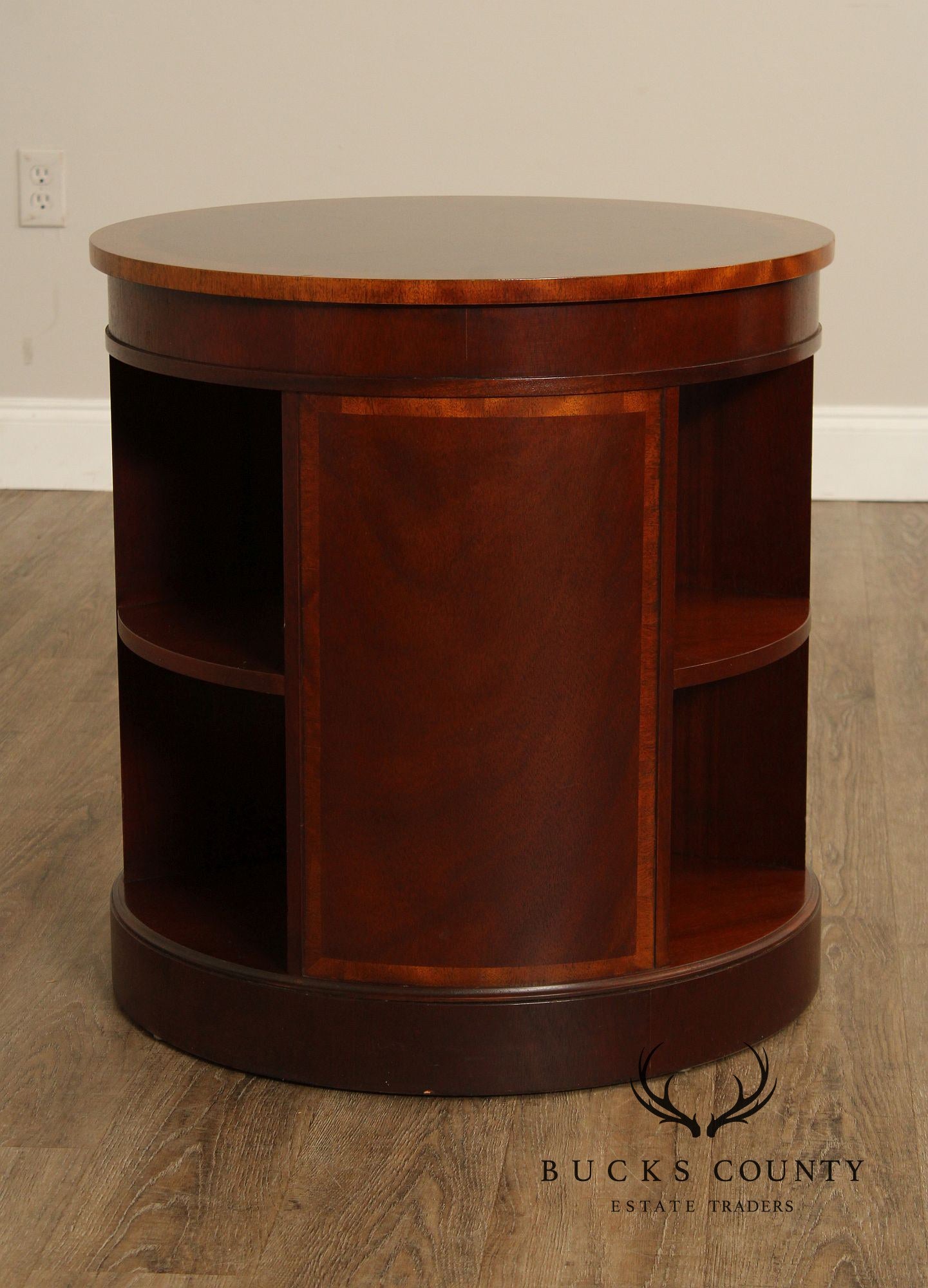 Baker Regency Style Round Mahogany Bookshelf Side Table