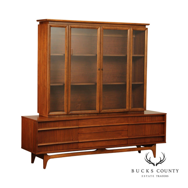 Young Manufacturing Mid Century Modern Walnut and Glass China Cabinet