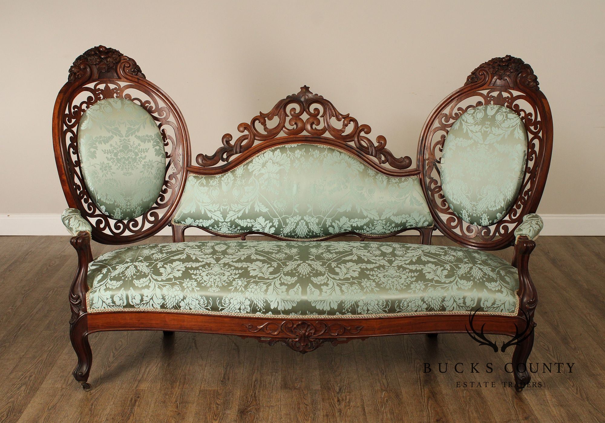 Antique Victorian Rococo Revival Rosewood Carved Sofa