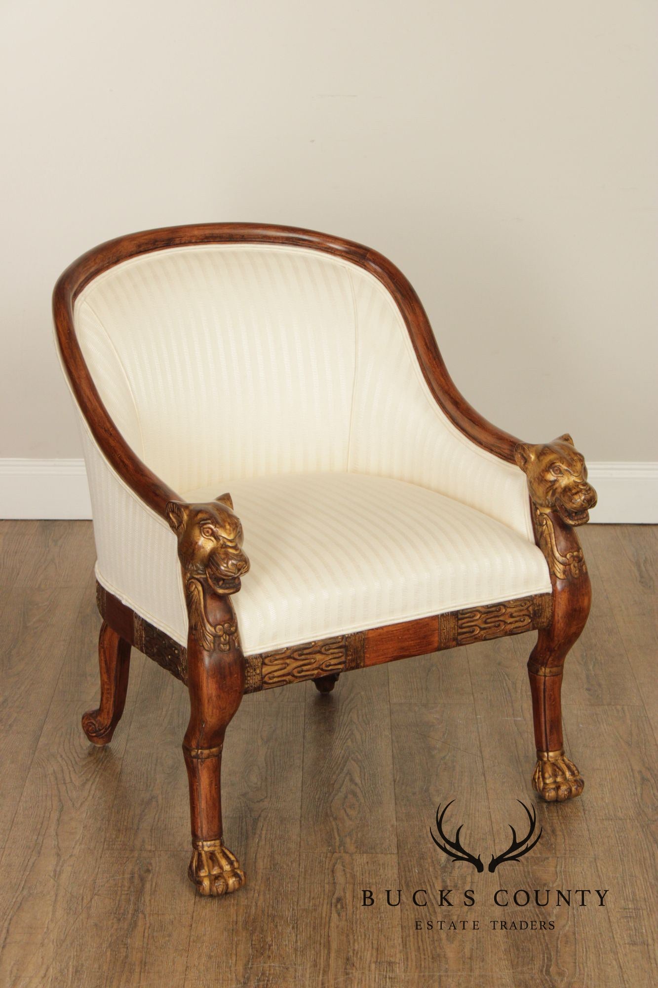 Empire Style Pair of Figural Carved Armchairs