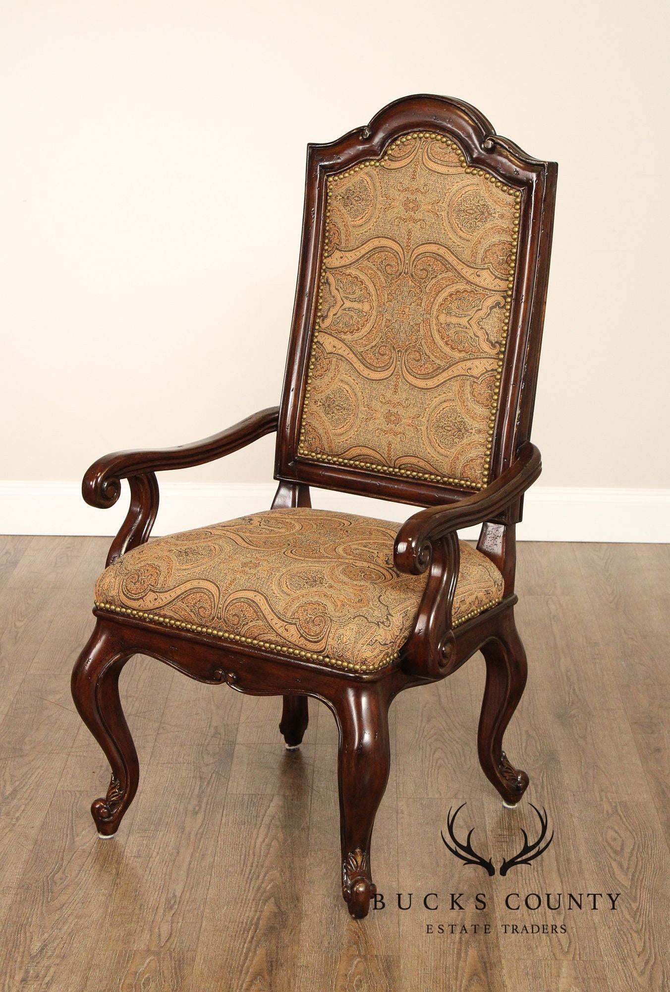 French Louis XV Style Set of Eight Carved Frame Upholstered Dining Chairs