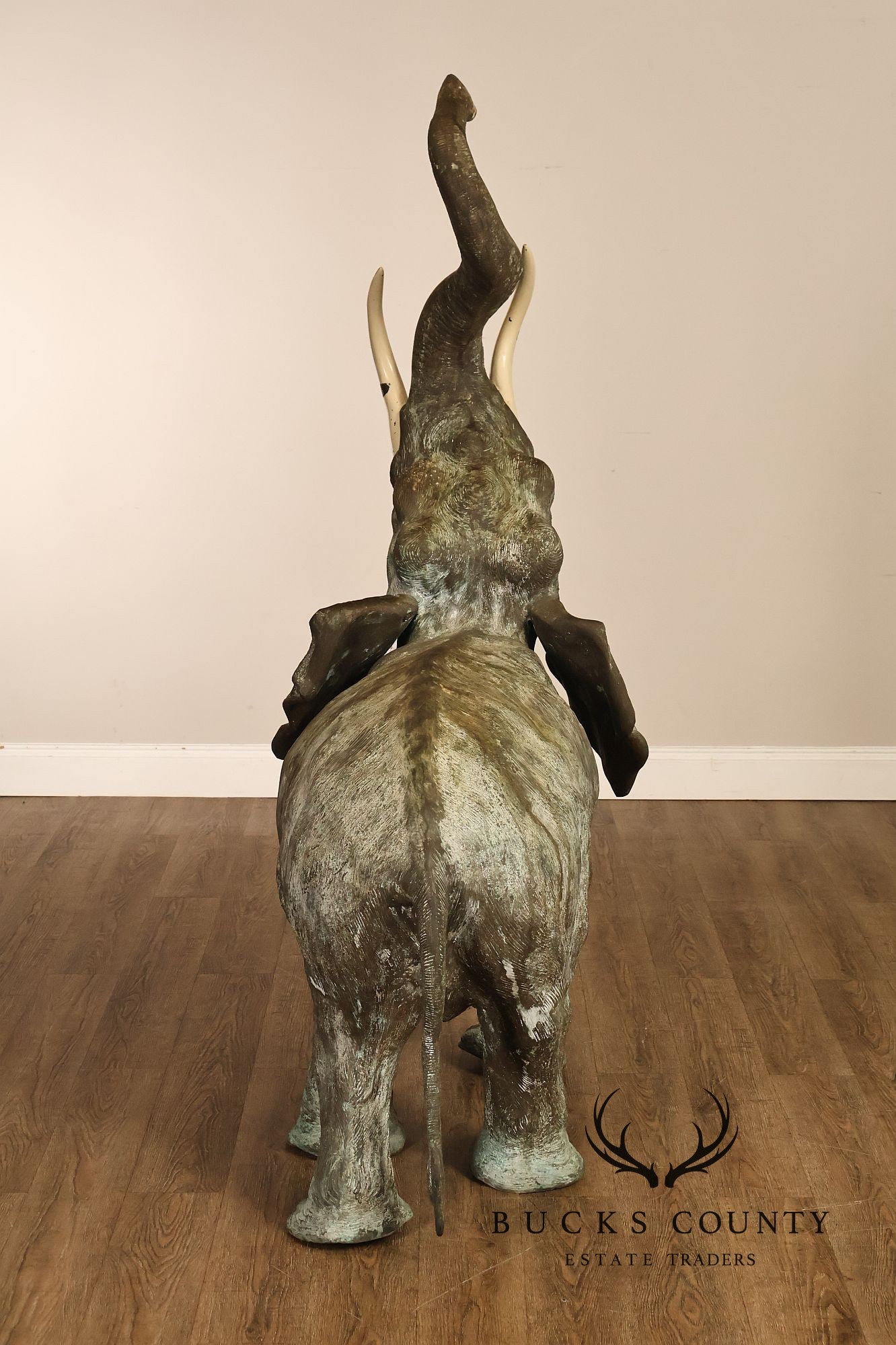 Monumental Cast Bronze Raised Trunk Elephant Garden Statue