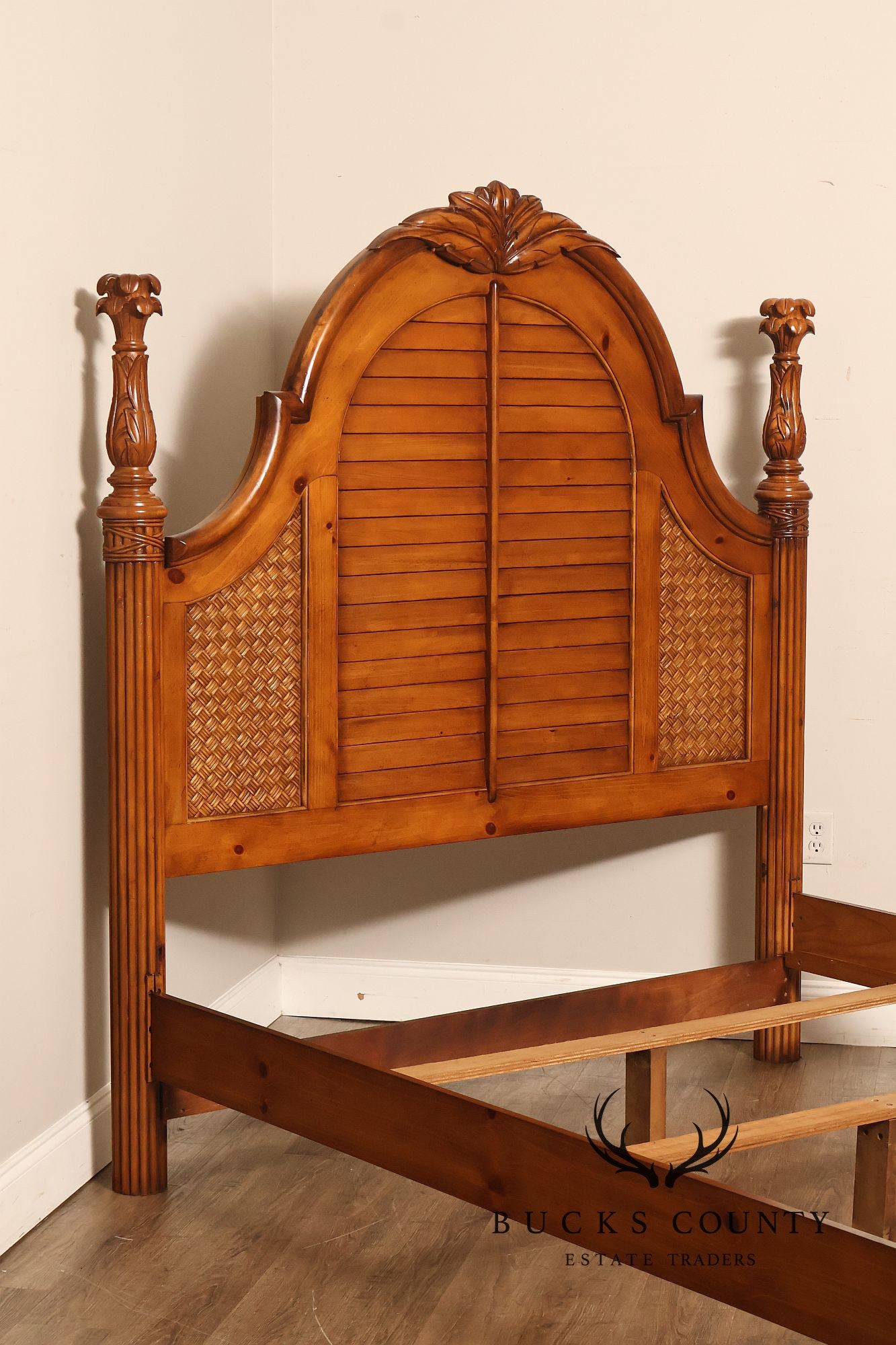 Tropical British Colonial Style Carved Wood Queen Poster Bed