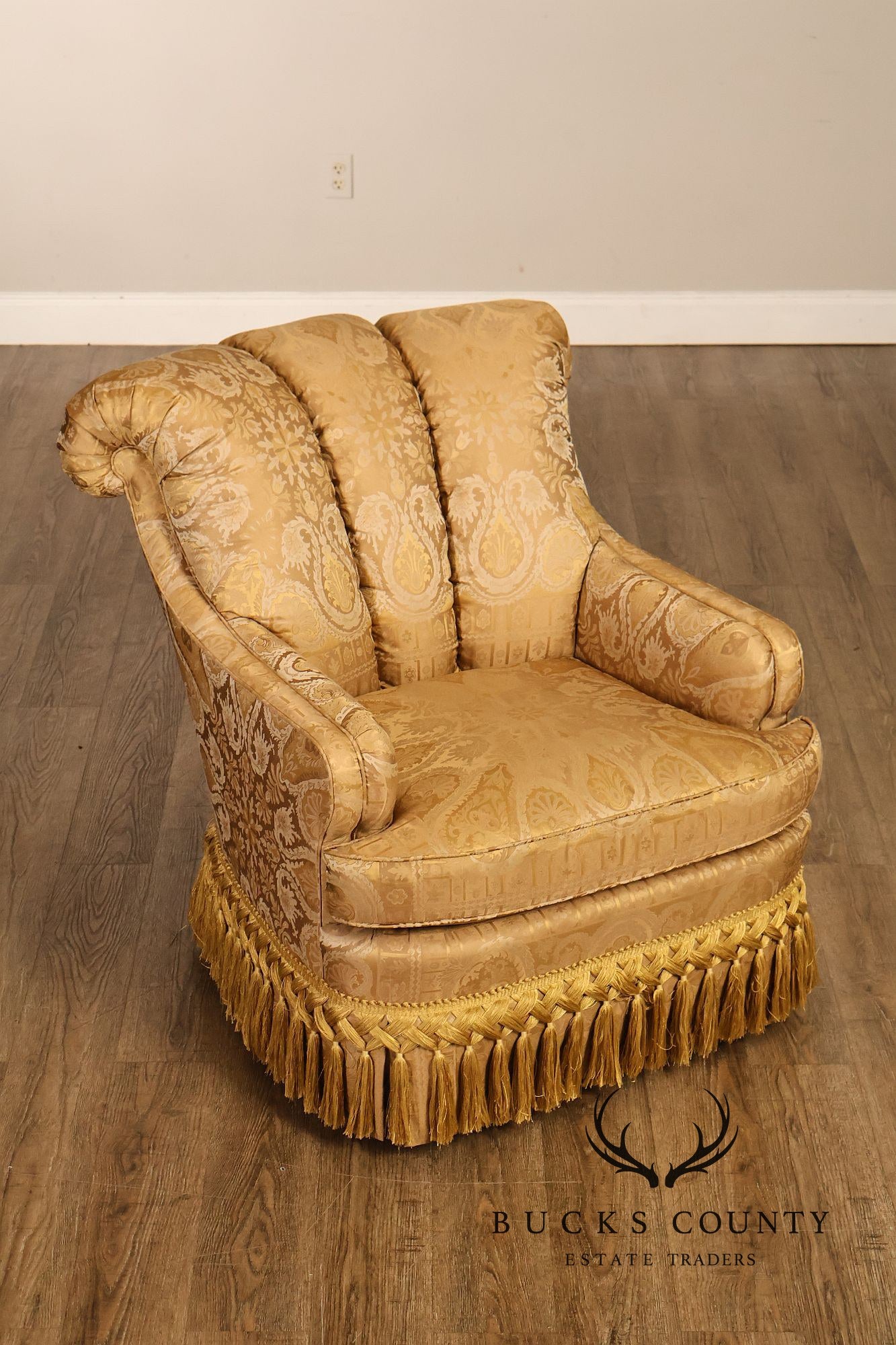 TRS Furniture Traditional Gold D amask Upholstered Lounge Chair And Ottoman