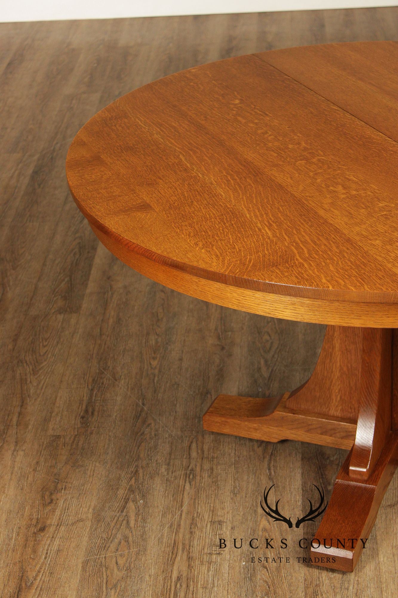 Stickley Mission Collection Round Oak Pedestal Expandable Dining Table