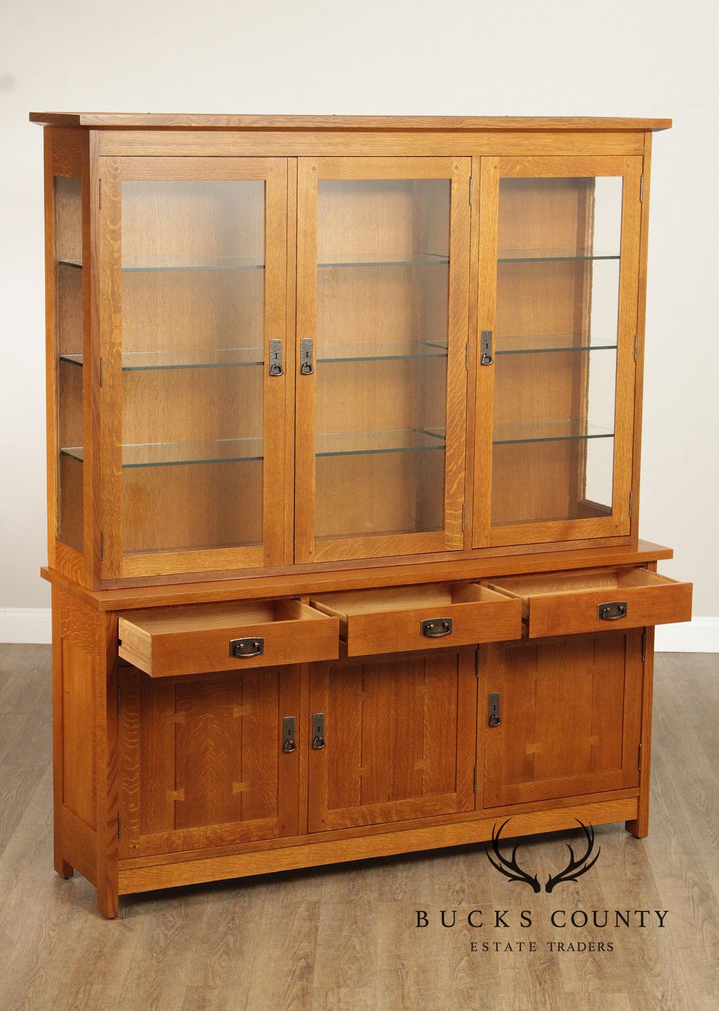 Stickley Mission Collection Oak Three Door China Cabinet