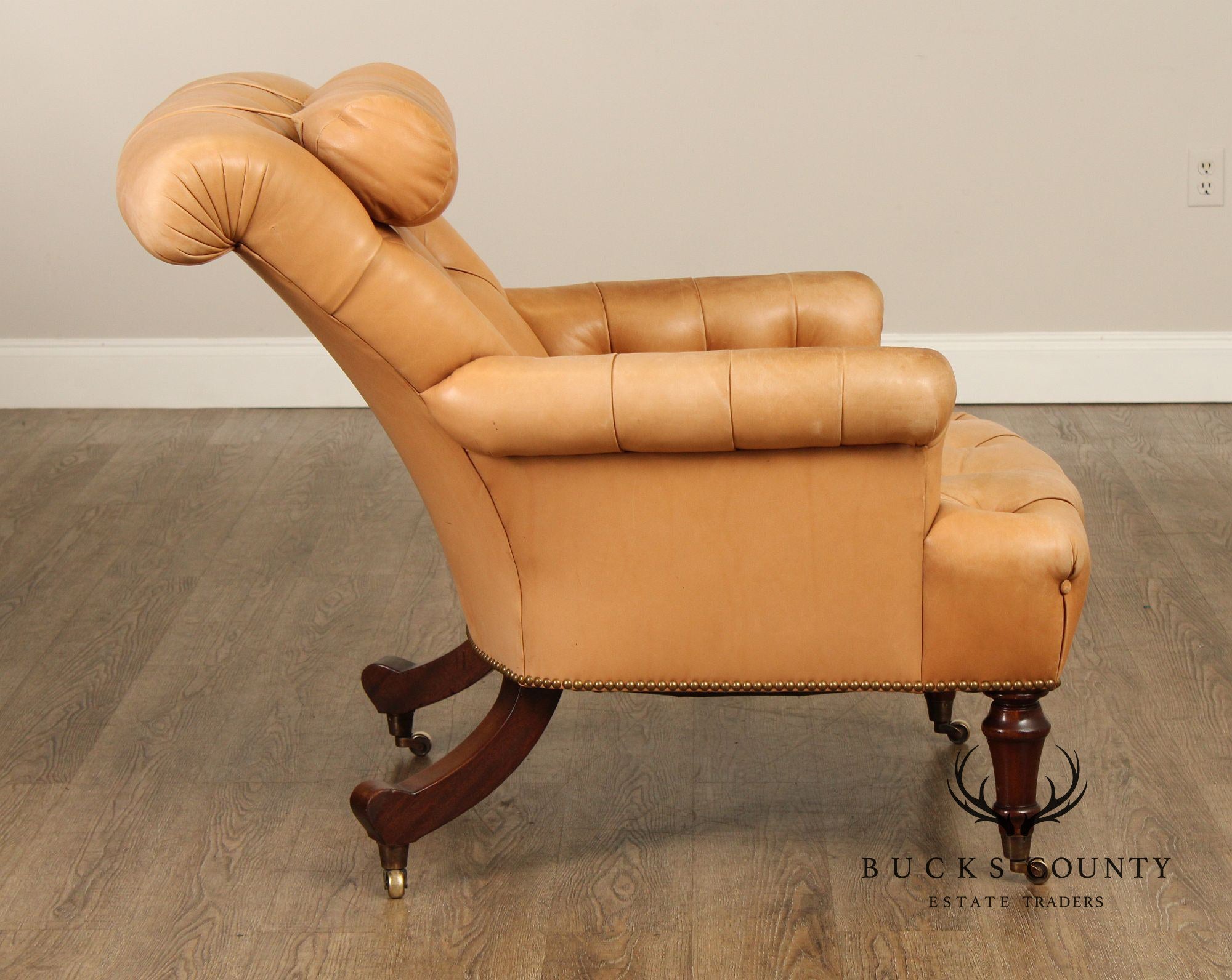 English Regency Style Tufted Leather Lounge Chair